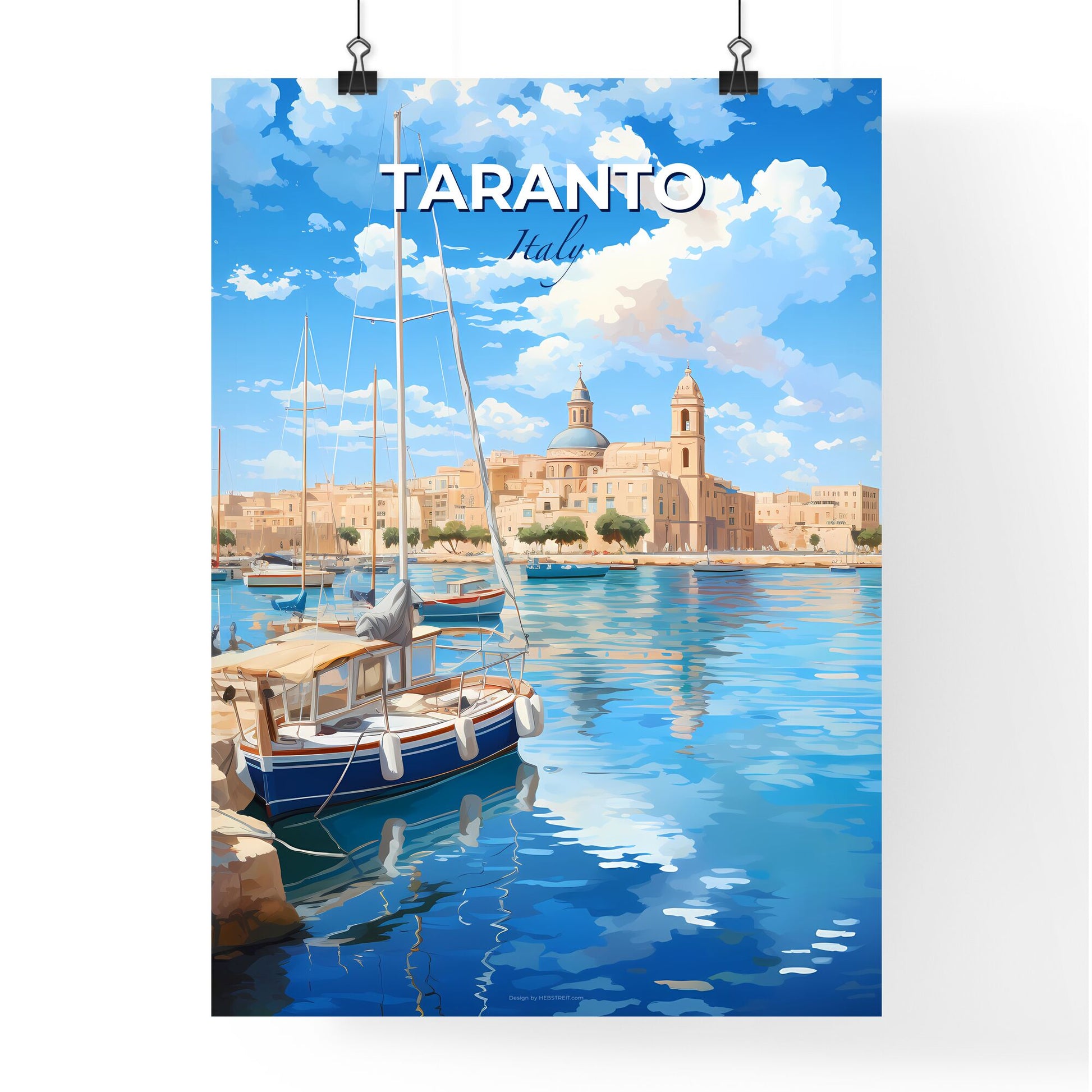 Taranto Italy Skyline - A Painting Of A Harbor With Boats And Buildings In The Background - Customizable Travel Gift Default Title