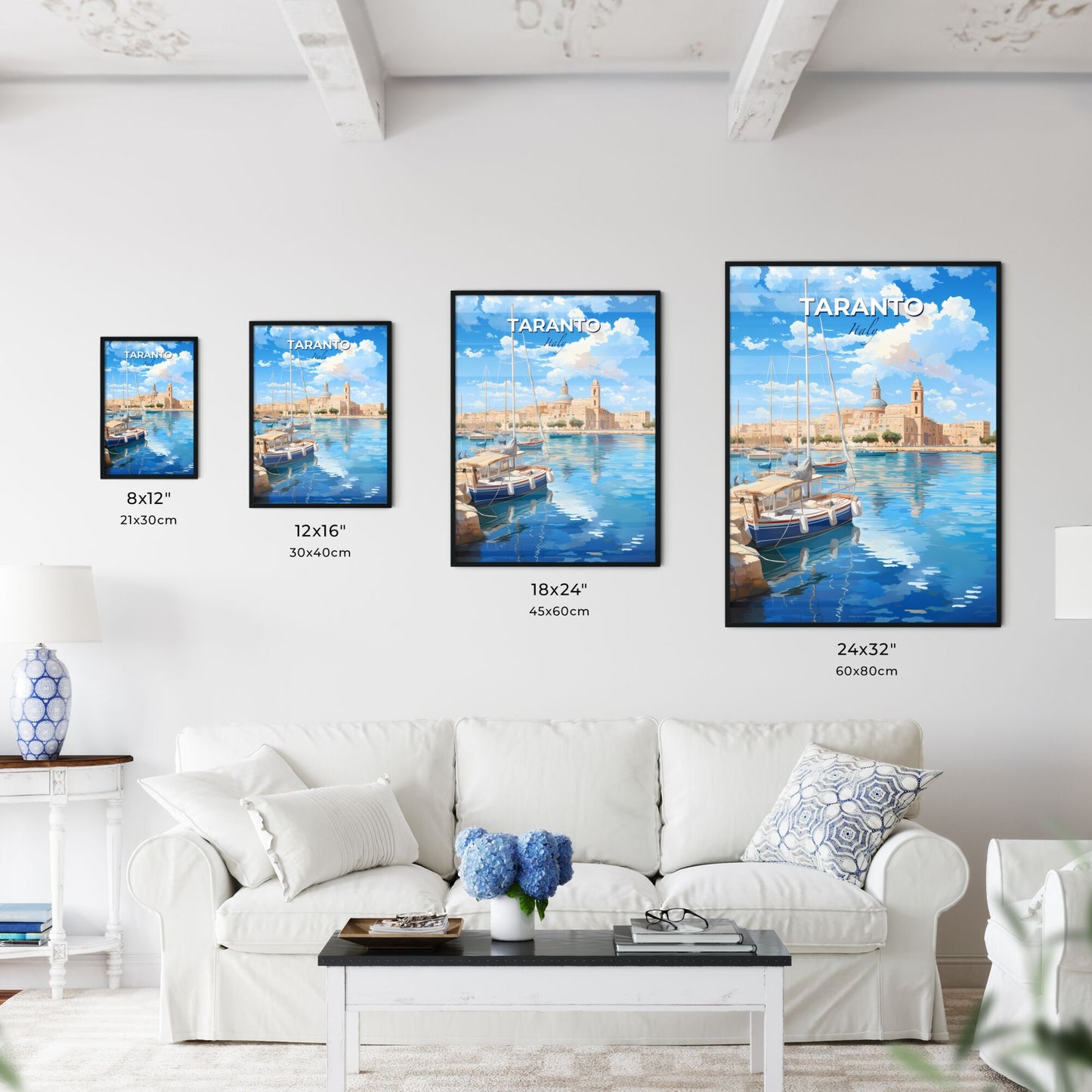 Taranto Italy Skyline - A Painting Of A Harbor With Boats And Buildings In The Background - Customizable Travel Gift Default Title