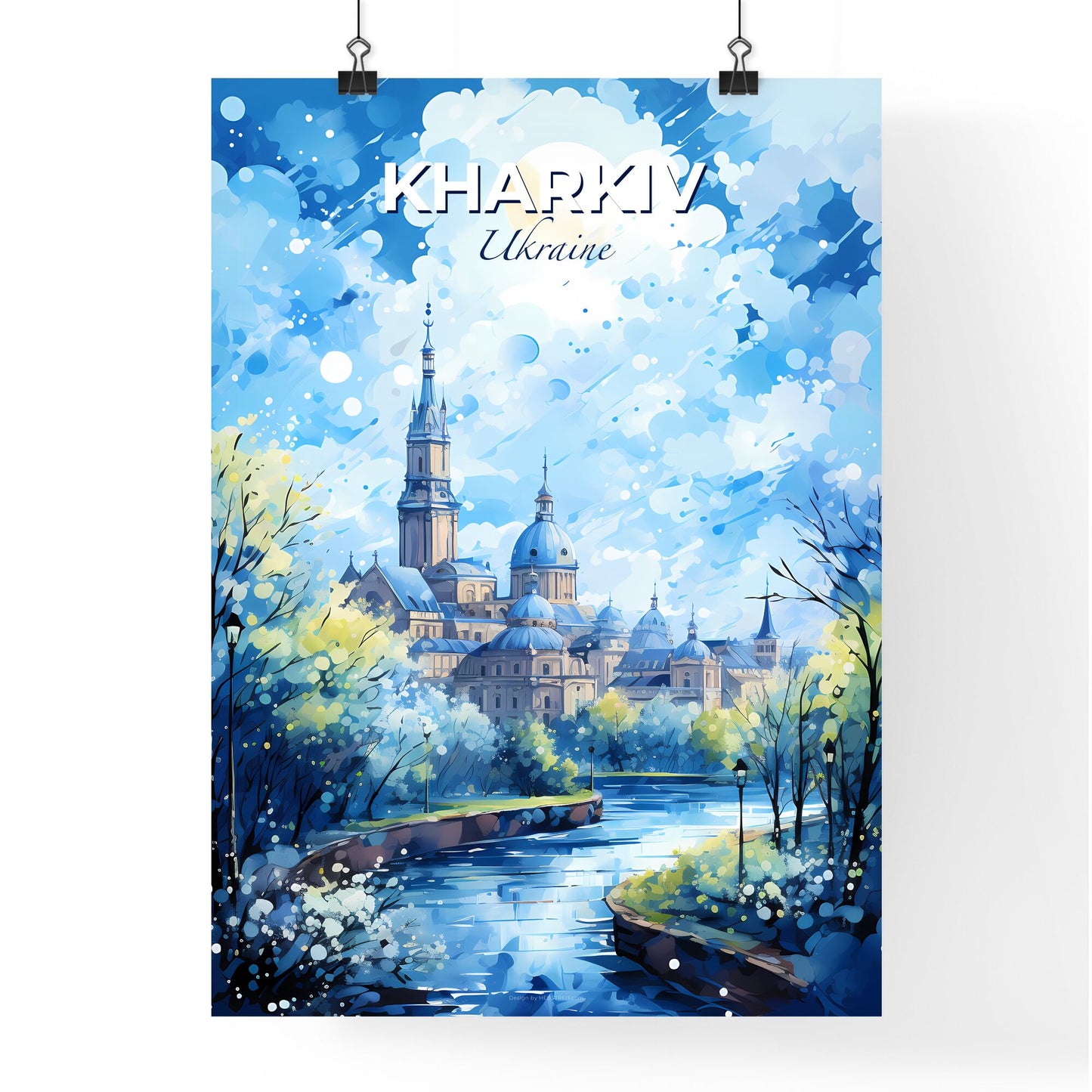 Kharkiv Ukraine Skyline - A Watercolor Painting Of A Castle And Trees - Customizable Travel Gift Default Title