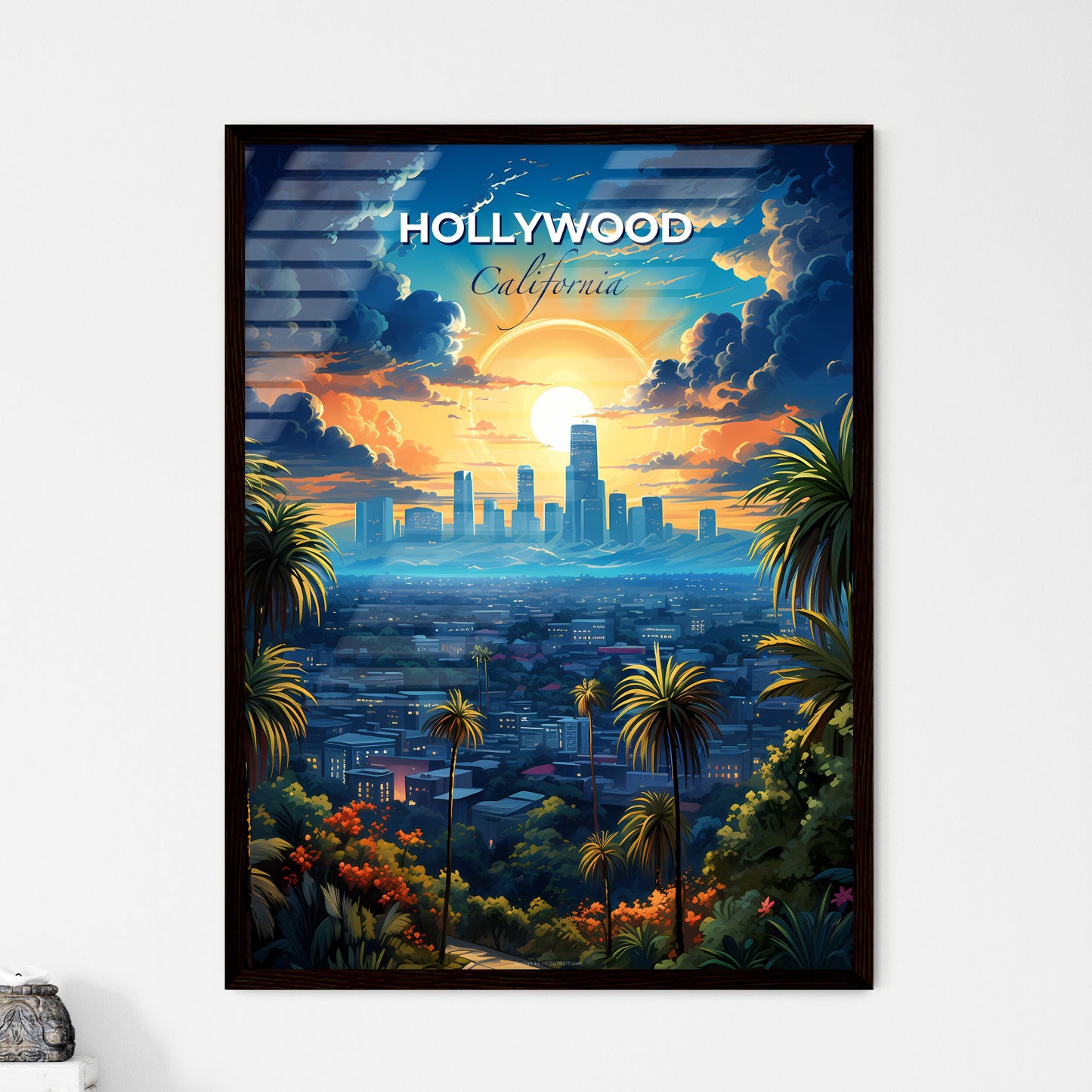 Hollywood CA Skyline - A City With Palm Trees And Buildings - Customizable Travel Gift Default Title