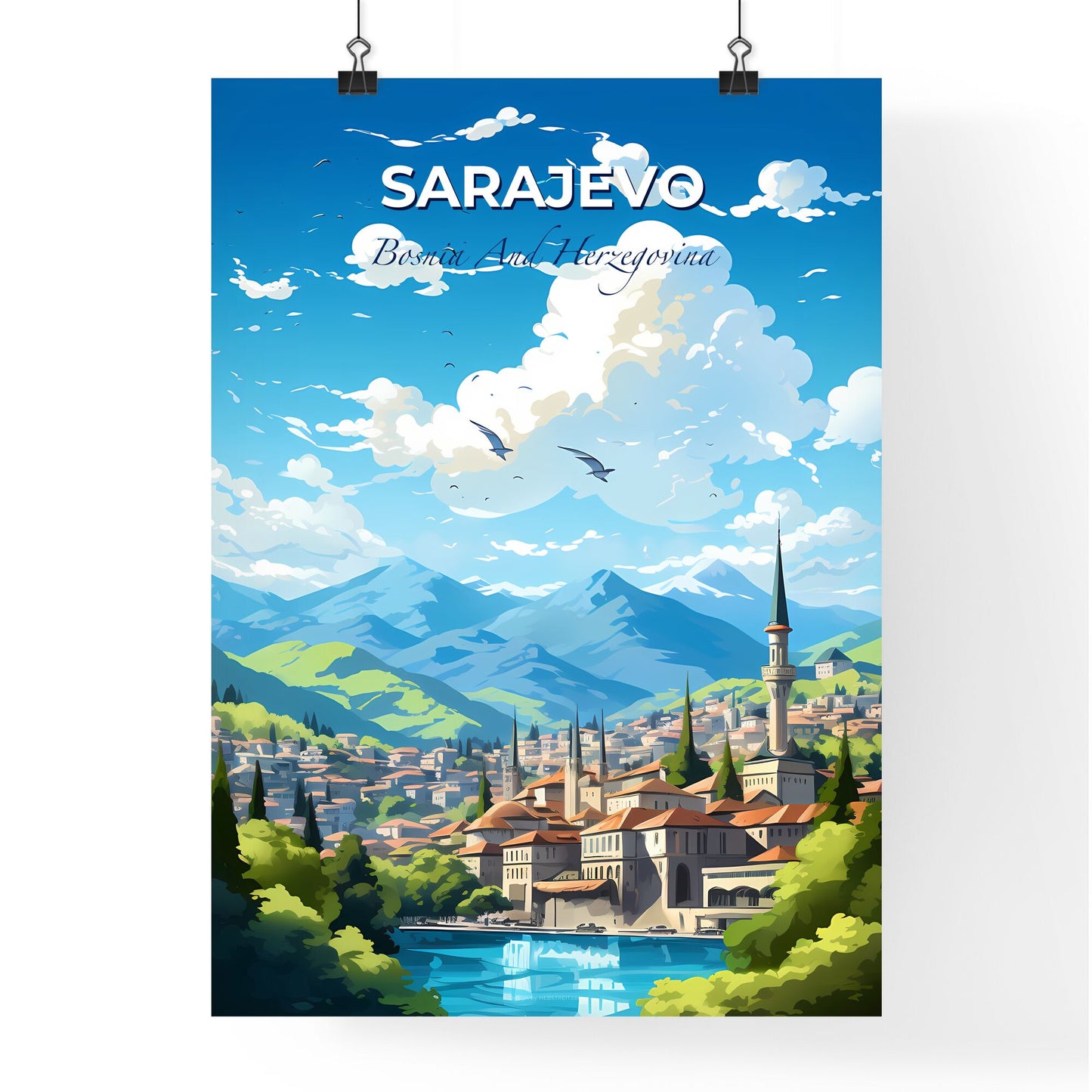 Sarajevo Bosnia And Herzegovina Skyline - A Landscape Of A Town With Trees And Mountains - Customizable Travel Gift Default Title
