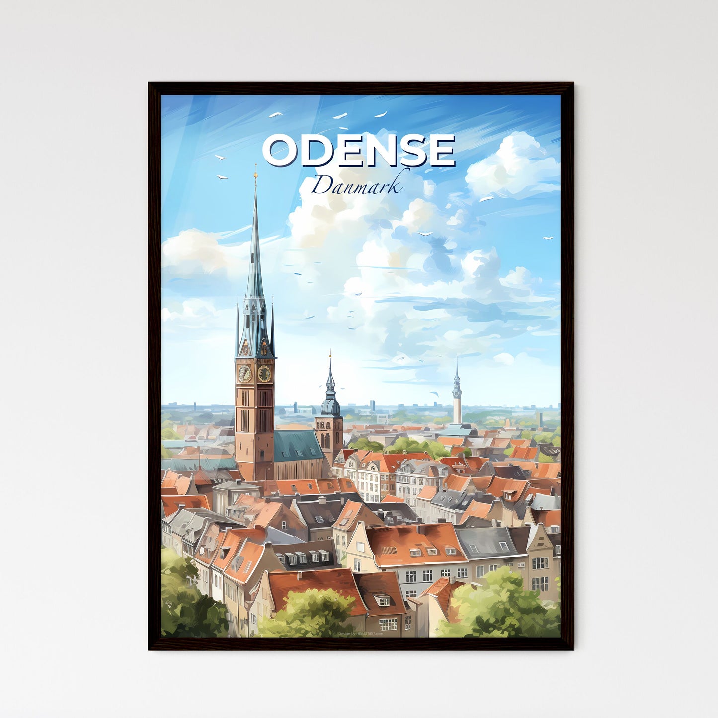 Odense Danmark Skyline - A City With A Clock Tower - Customizable Travel Gift Default Title