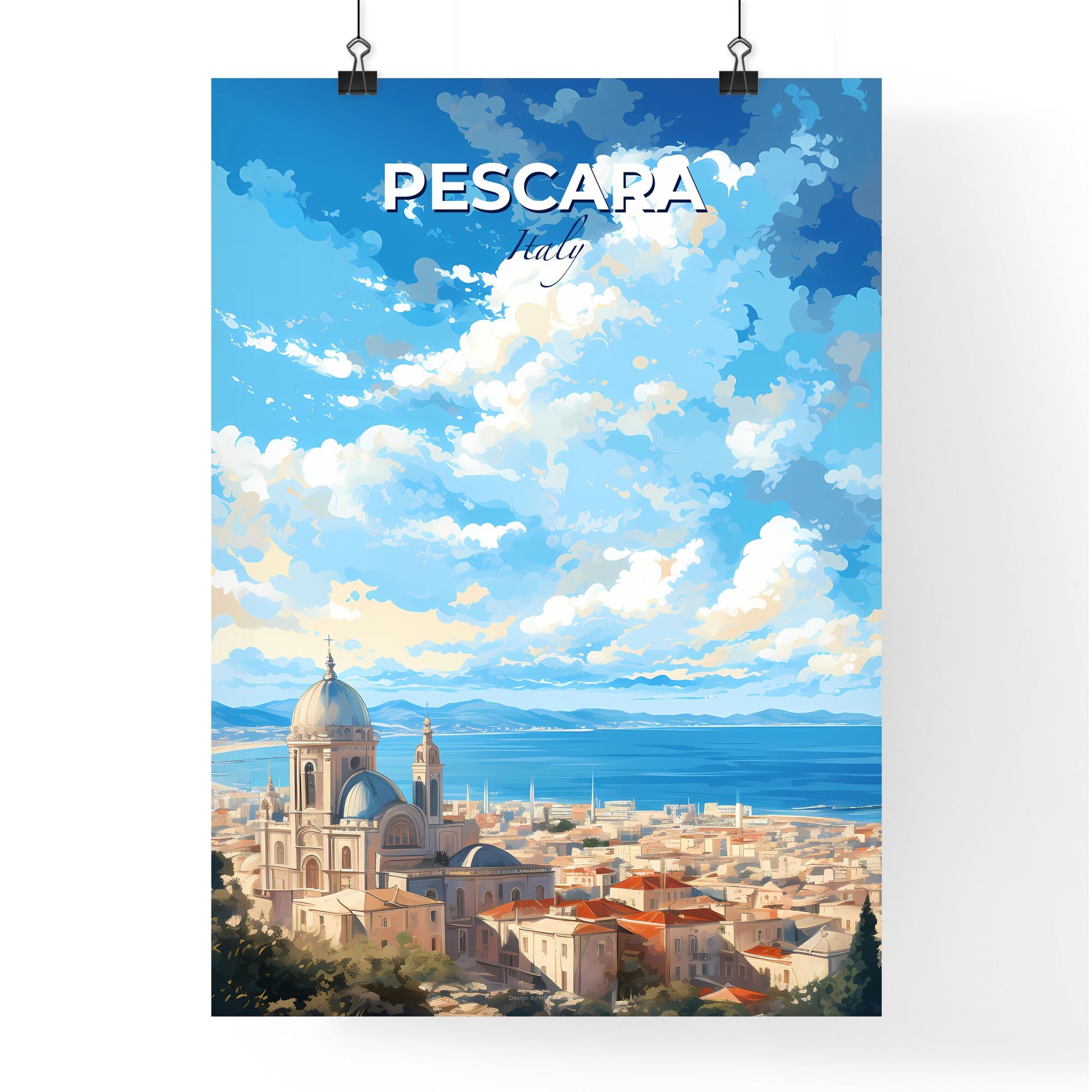 Pescara Italy Skyline - A Large Building With A Dome And A Body Of Water - Customizable Travel Gift Default Title