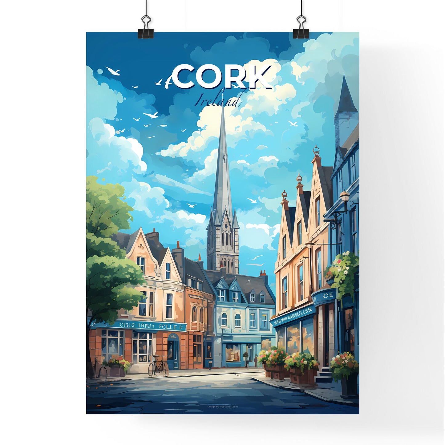 Cork Ireland Skyline - A Street With Buildings And A Tall Tower - Customizable Travel Gift Default Title