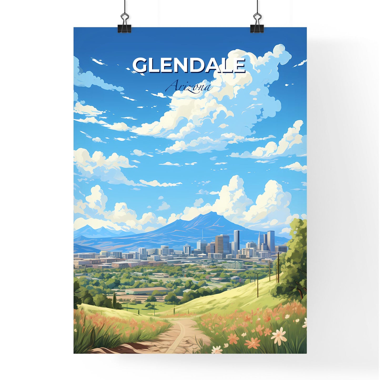 Glendale Arizona Skyline - A Landscape Of A City With A Mountain In The Background - Customizable Travel Gift Default Title