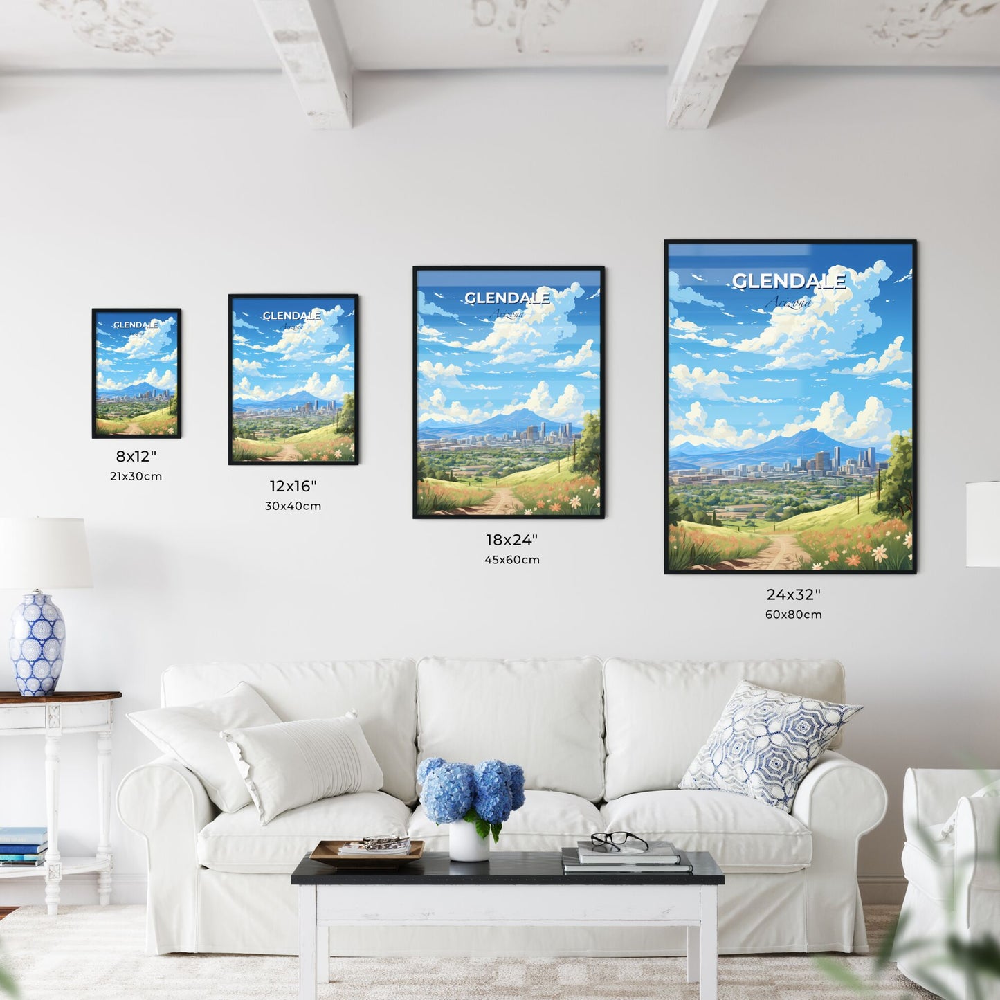 Glendale Arizona Skyline - A Landscape Of A City With A Mountain In The Background - Customizable Travel Gift Default Title