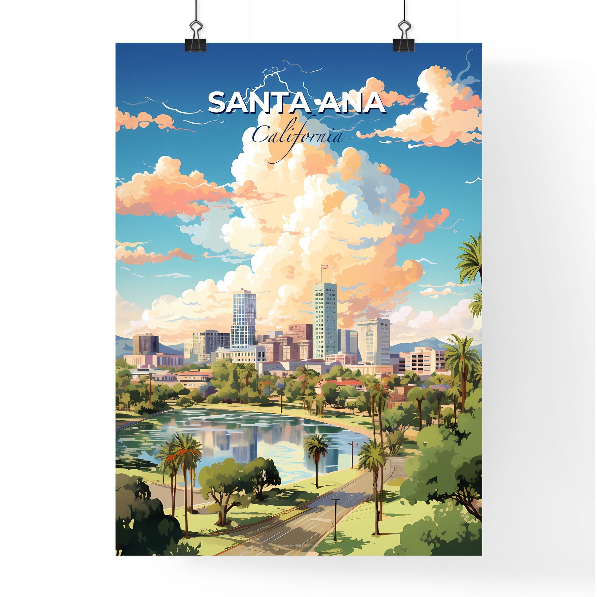 Santa Ana California Skyline - A City With Trees And A Lake - Customizable Travel Gift Default Title