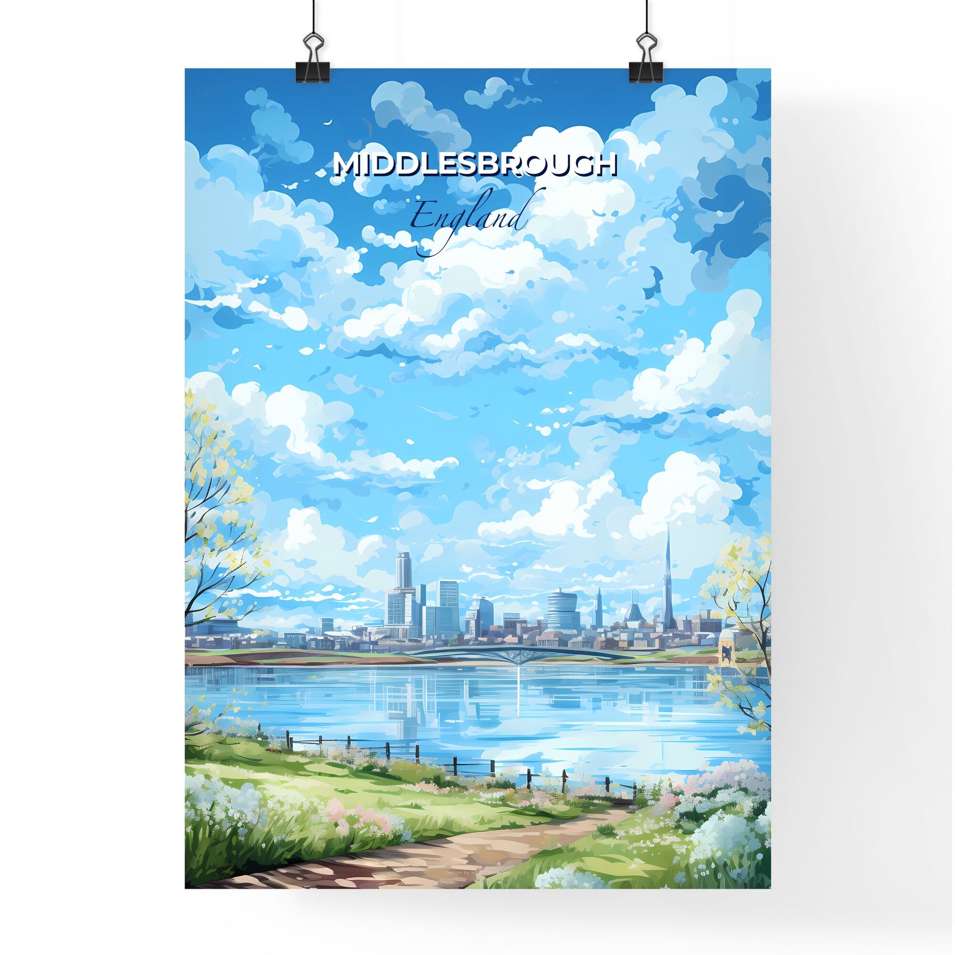 Middlesbrough England Skyline - A Water Body With Trees And A City In The Background - Customizable Travel Gift Default Title