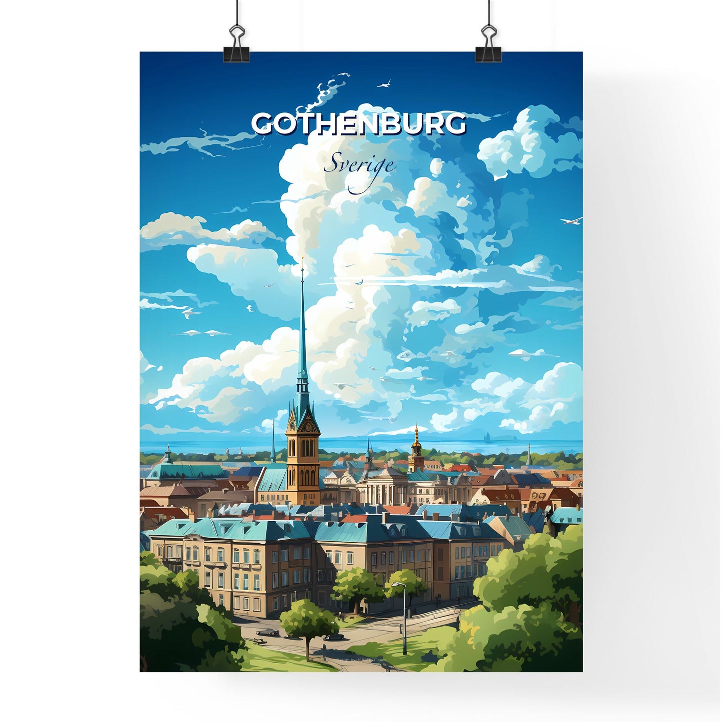 Gothenburg Sverige Skyline - A City With A Tall Spire - Customizable Travel Gift Default Title