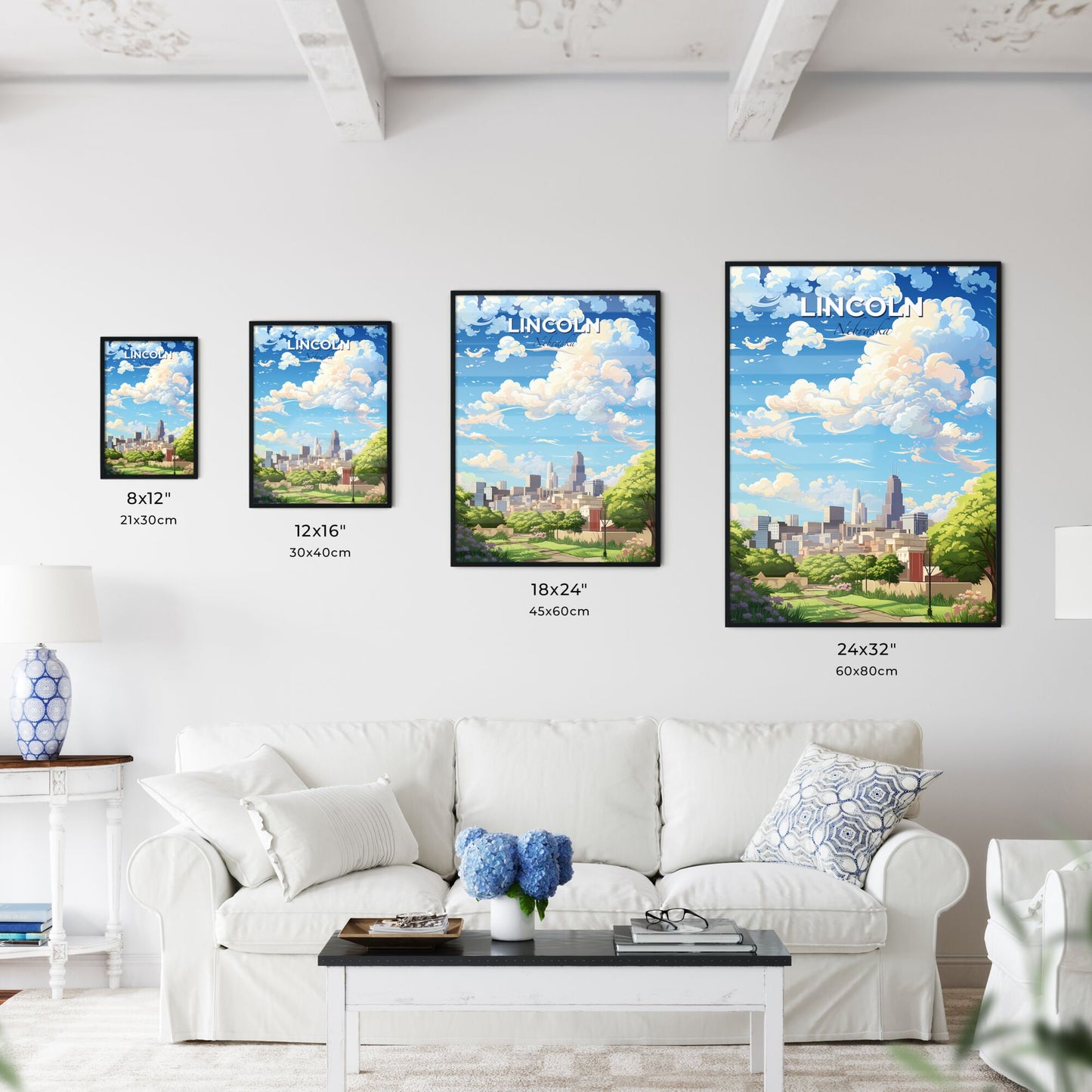 Lincoln Nebraska Skyline - A City Landscape With Trees And Clouds - Customizable Travel Gift Default Title