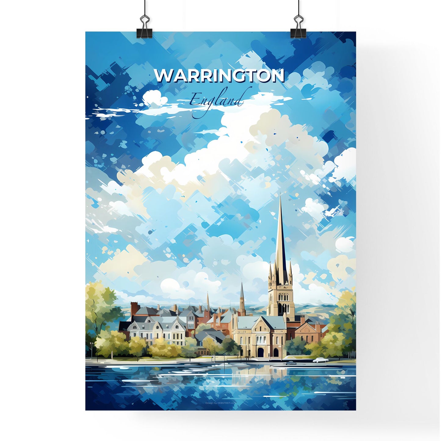 Warrington England Skyline - A City With A Tall Tower And Trees - Customizable Travel Gift Default Title