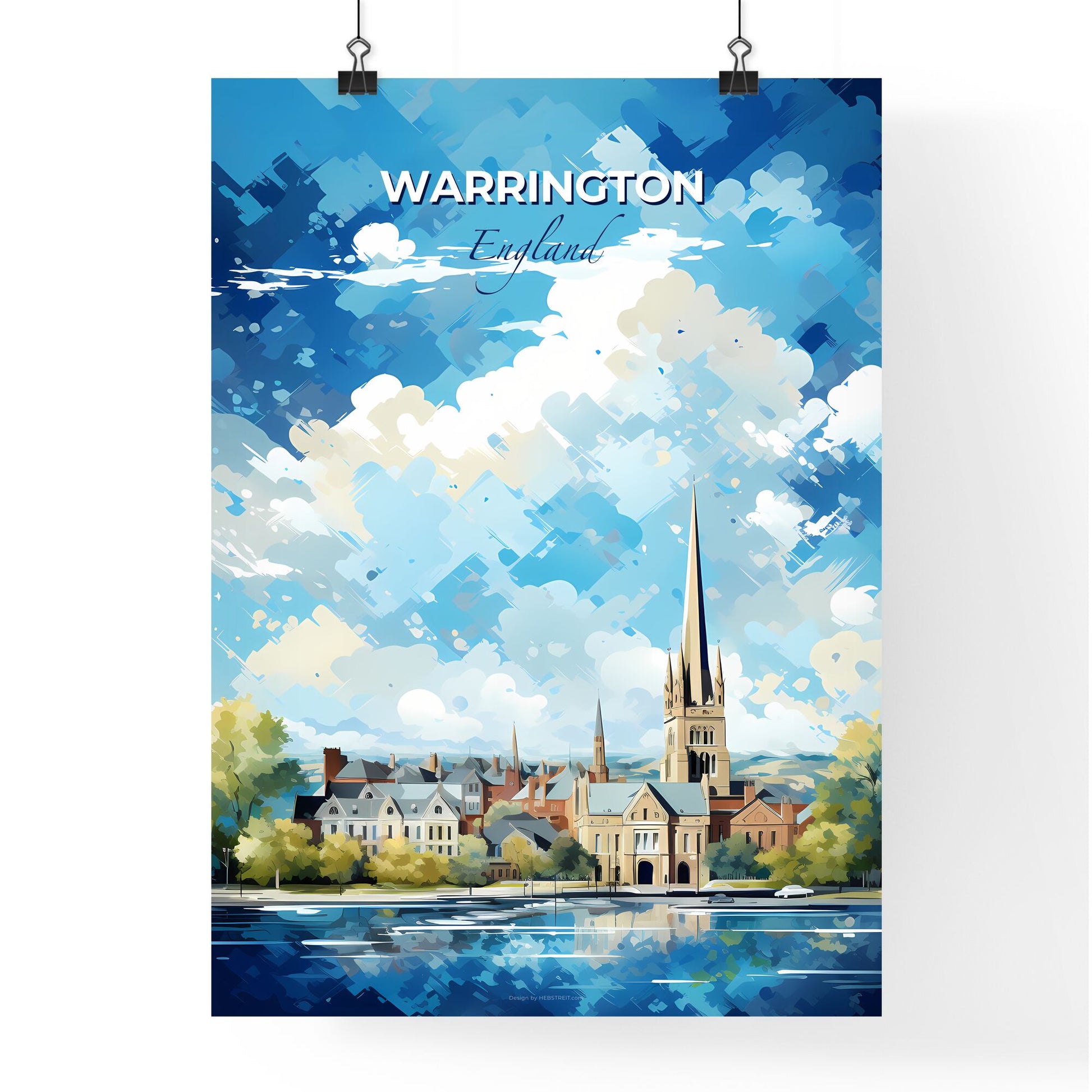 Warrington England Skyline - A City With A Tall Tower And Trees - Customizable Travel Gift Default Title