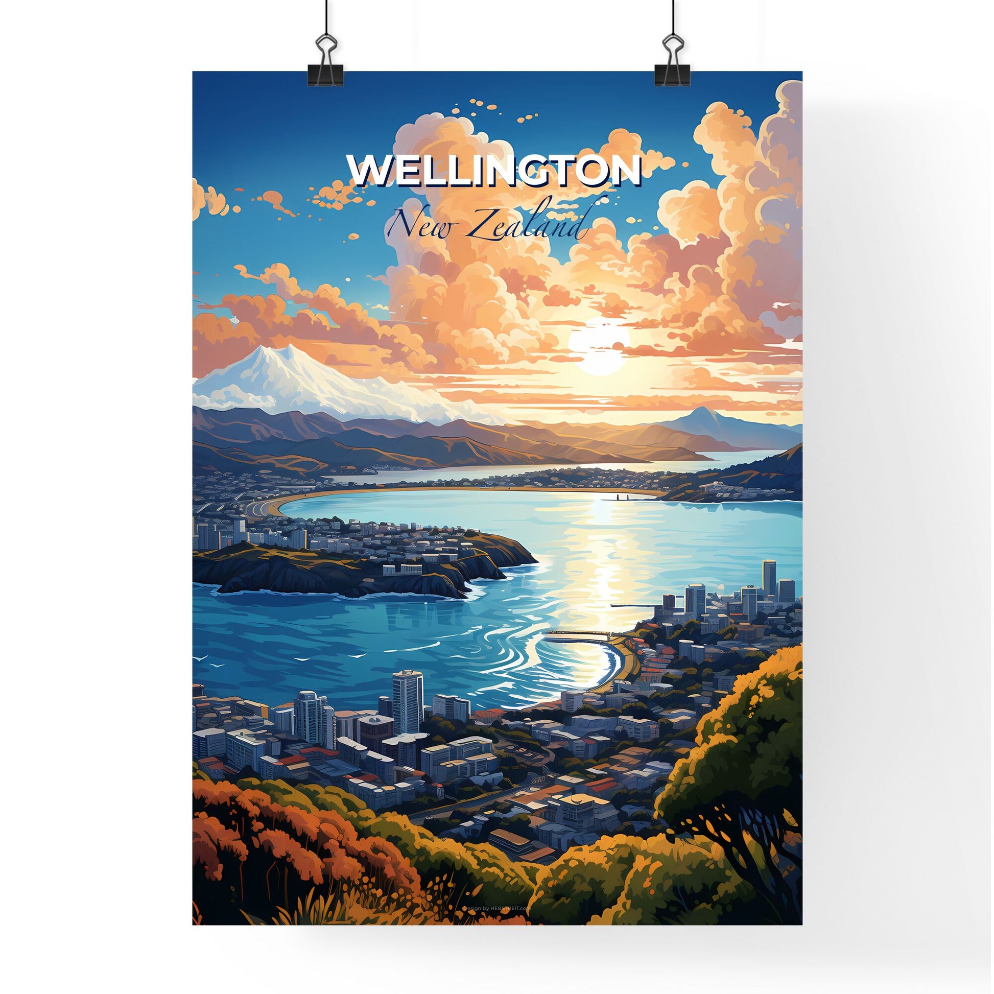 Wellington New Zealand Skyline - A City Next To A Body Of Water - Customizable Travel Gift Default Title