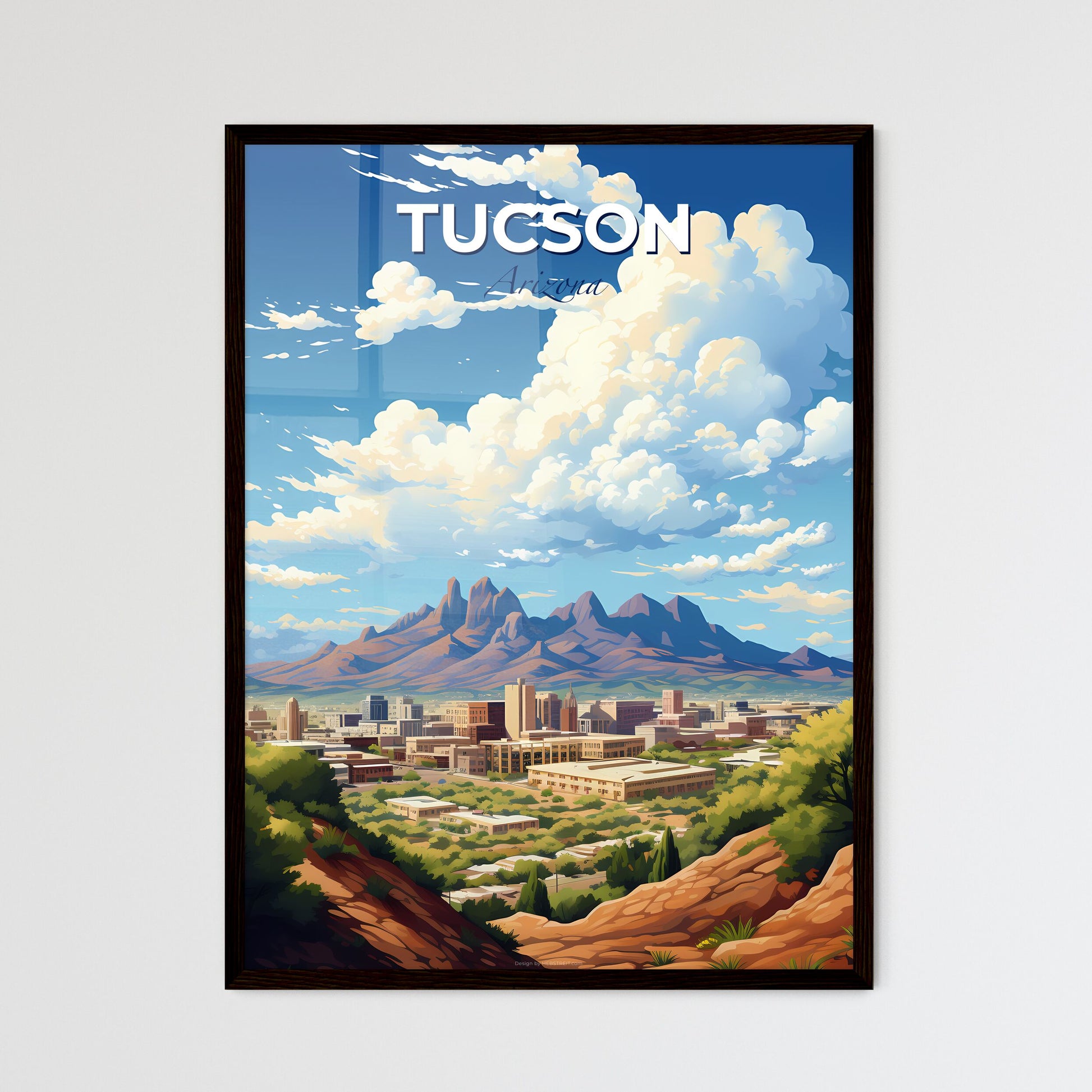 Tucson Arizona Skyline - A Landscape Of A City With Mountains In The Background - Customizable Travel Gift Default Title