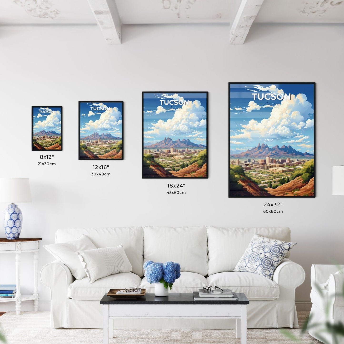 Tucson Arizona Skyline - A Landscape Of A City With Mountains In The Background - Customizable Travel Gift Default Title