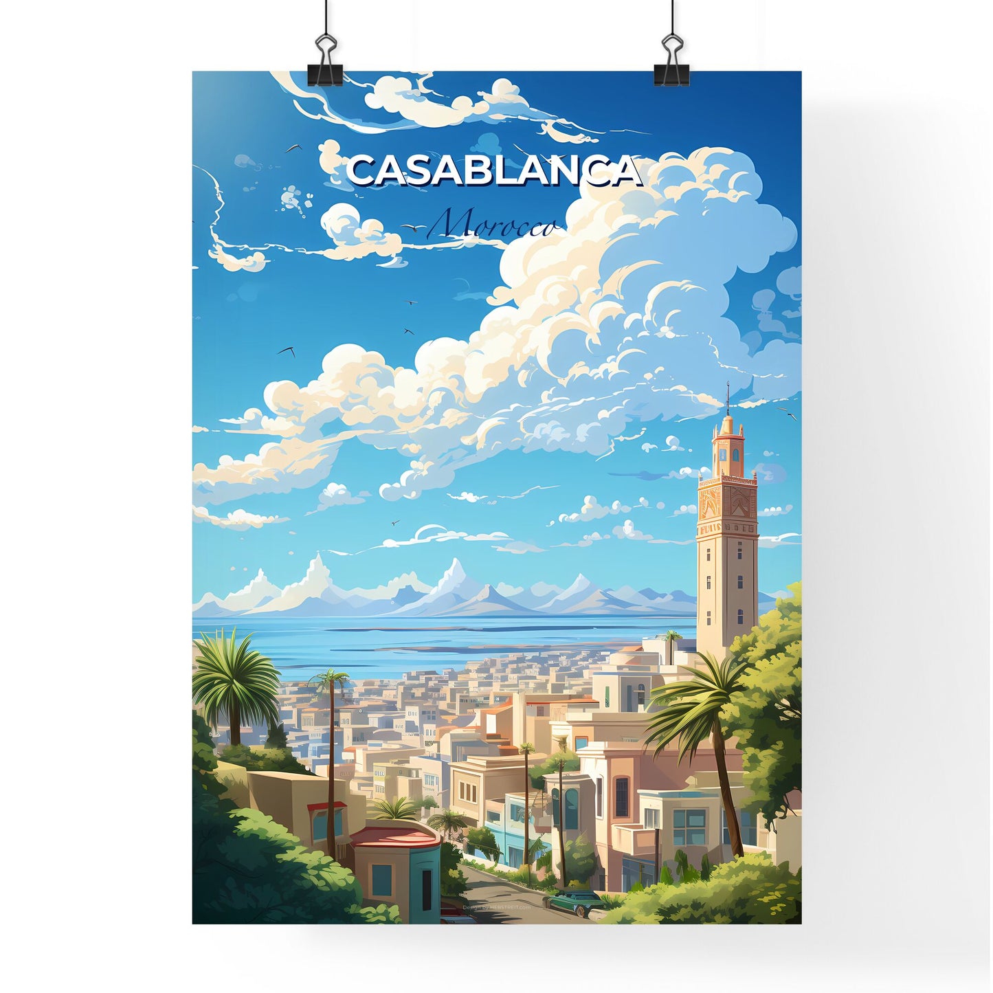 Casablanca Morocco Skyline - A City With A Tall Tower And Trees And Mountains In The Background - Customizable Travel Gift Default Title