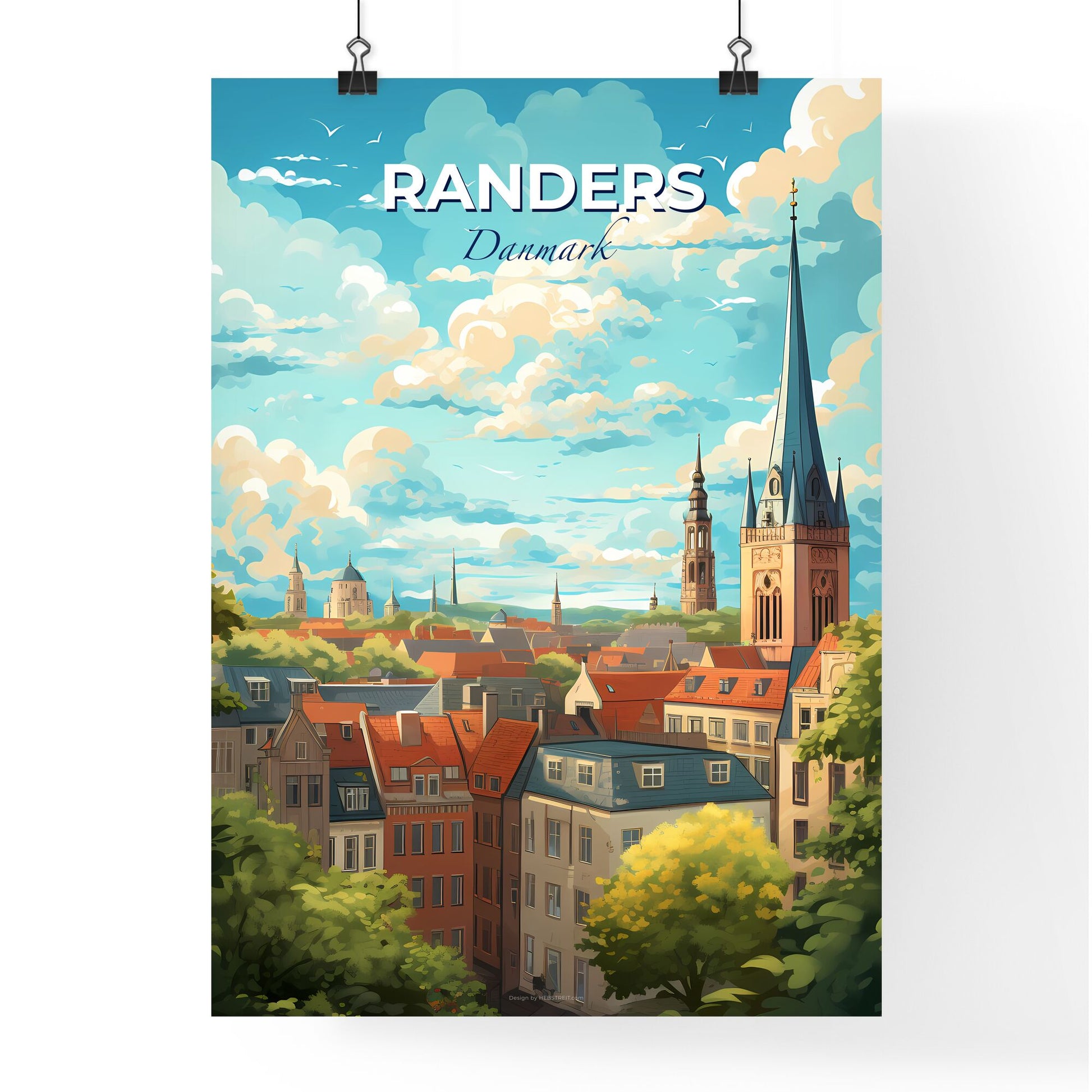 Randers Danmark Skyline - A City With A Tower And Trees - Customizable Travel Gift Default Title
