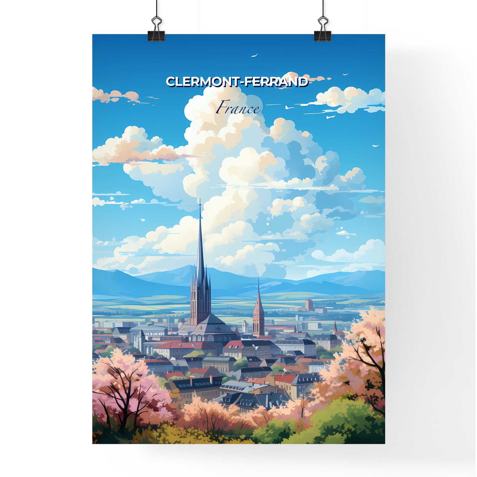 Clermont-Ferrand France Skyline - A City With A Tall Spire And Trees And Mountains In The Background - Customizable Travel Gift Default Title