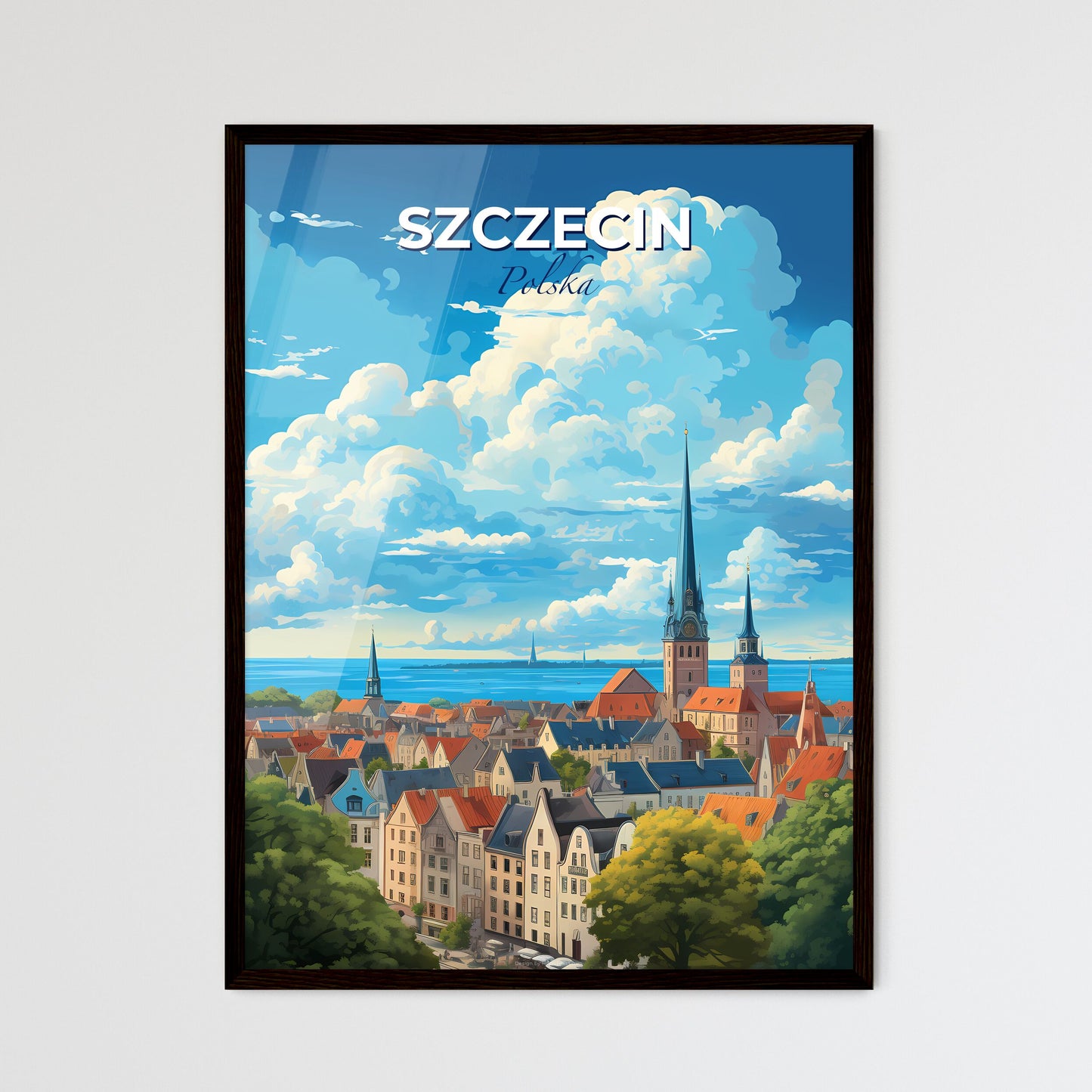 Szczecin Polska Skyline - A City With A Tall Spire And A Body Of Water - Customizable Travel Gift Default Title