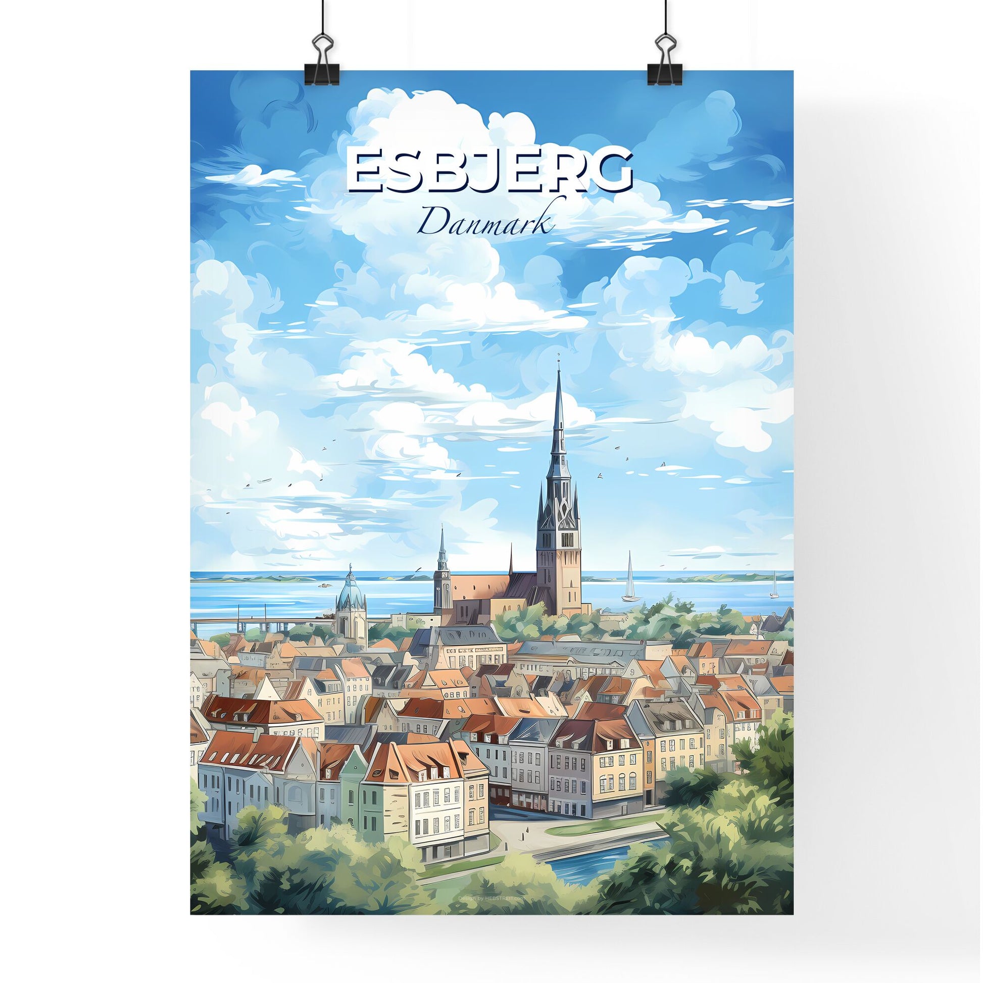 Esbjerg Danmark Skyline - A City With A Tall Tower And A Body Of Water - Customizable Travel Gift Default Title