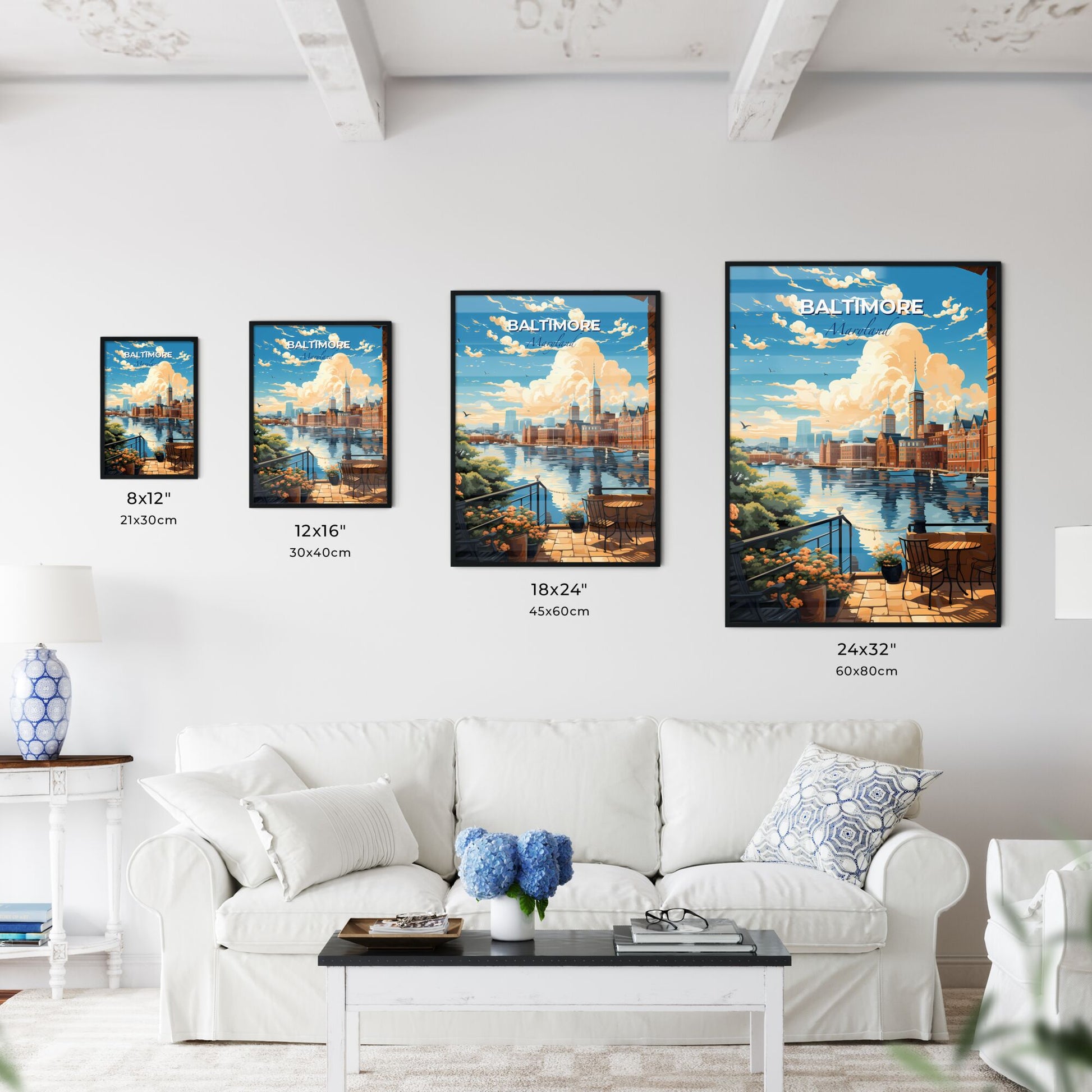 Baltimore Maryland Skyline - A View Of A City From A Balcony - Customizable Travel Gift Default Title