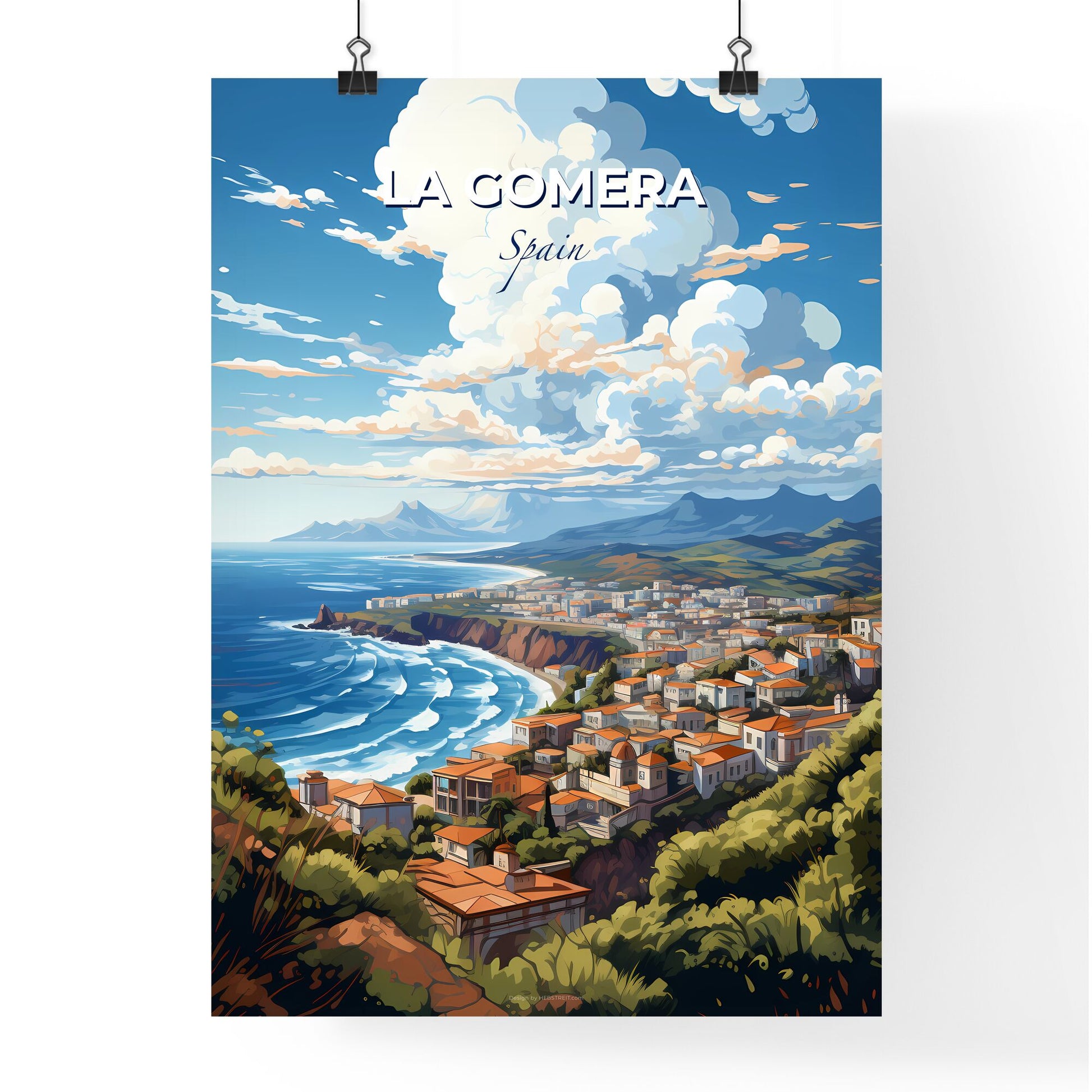 La Gomera Spain Skyline - A Landscape Of A Town On A Cliff By The Ocean - Customizable Travel Gift Default Title
