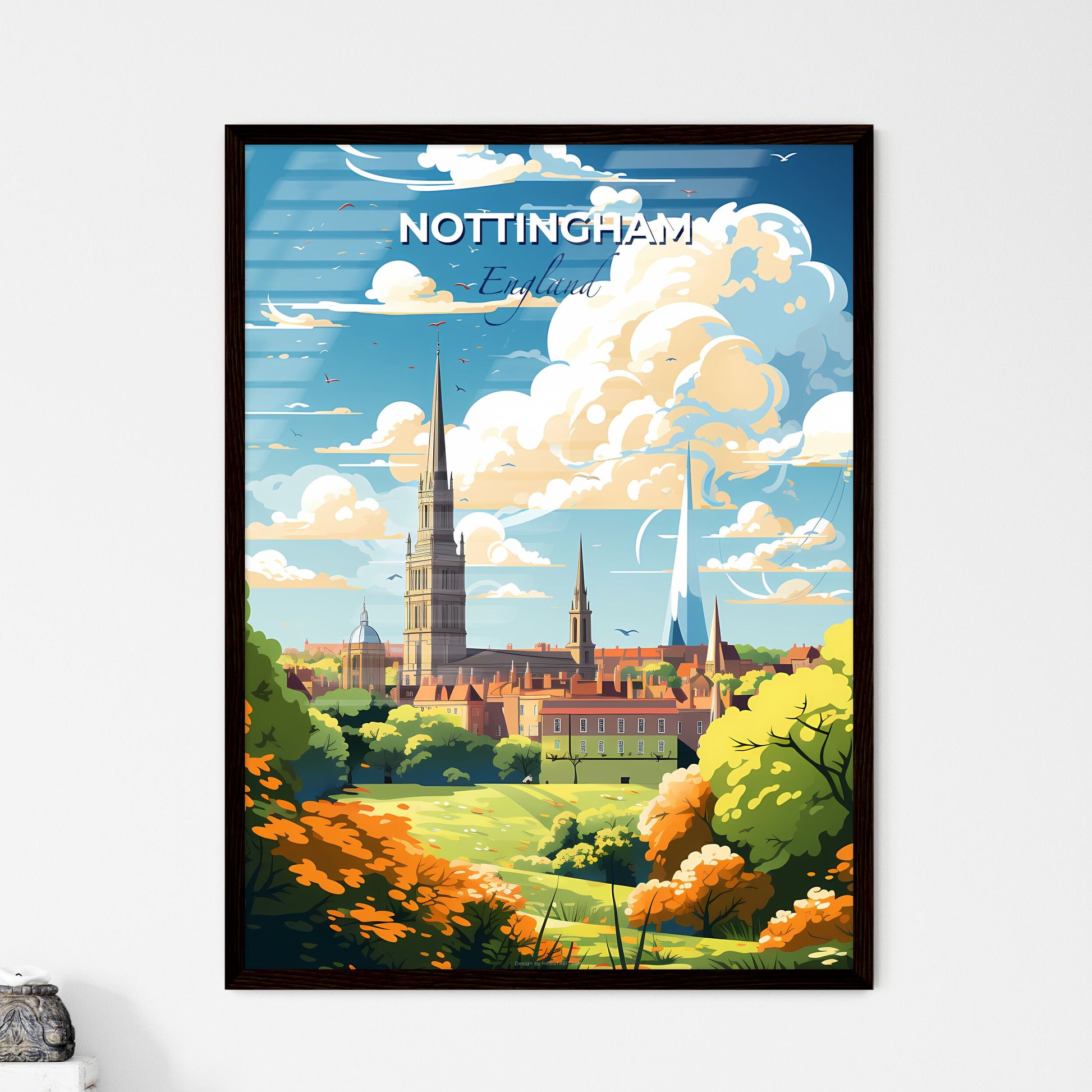 Nottingham England Skyline - A Landscape Of A City With Trees And Buildings - Customizable Travel Gift Default Title