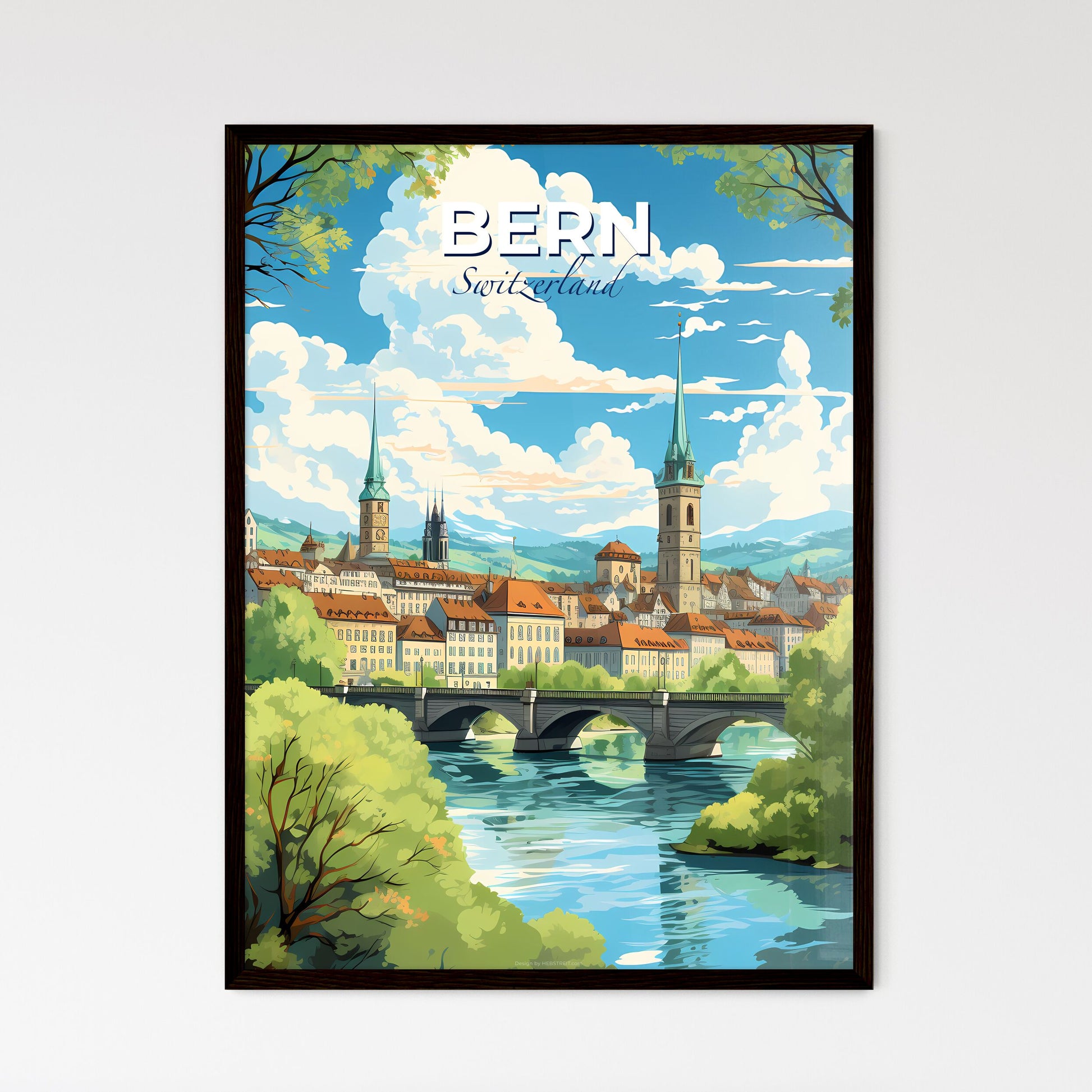 Bern Switzerland Skyline - A Bridge Over A River With Trees And Buildings - Customizable Travel Gift Default Title