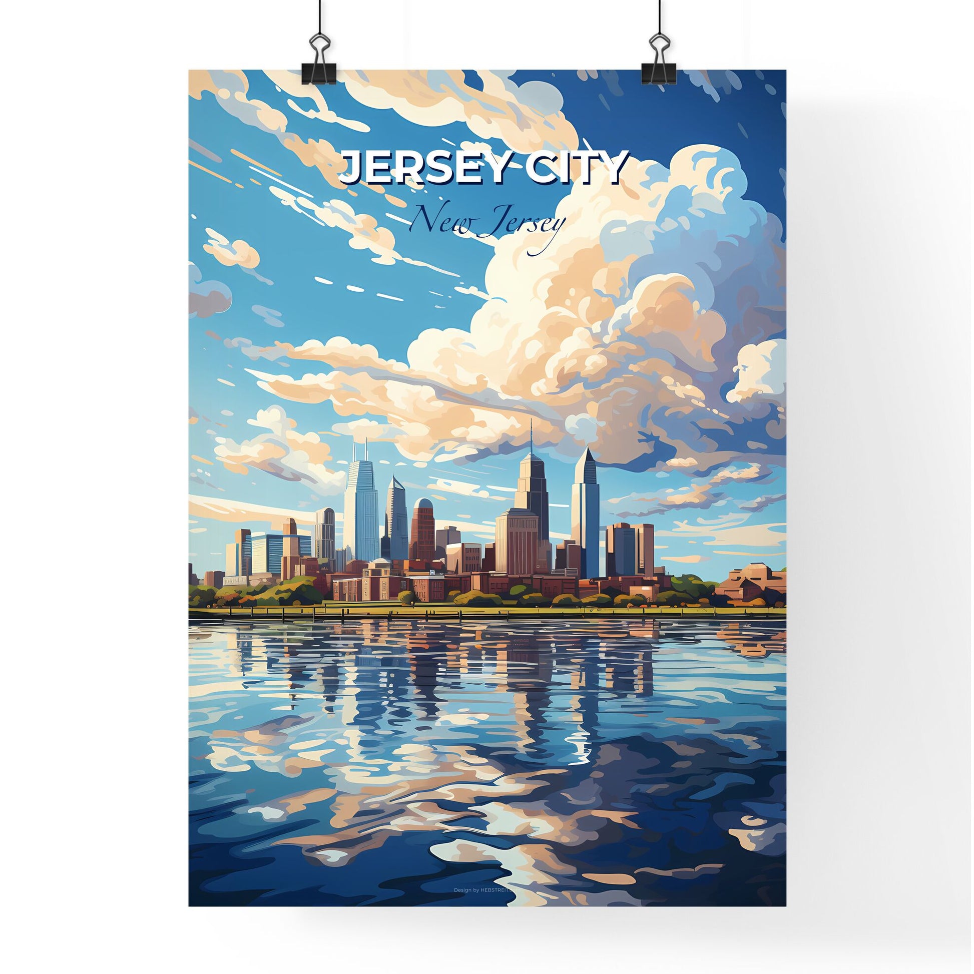 Jersey City New Jersey Skyline - A City Skyline With A Body Of Water And Clouds - Customizable Travel Gift Default Title