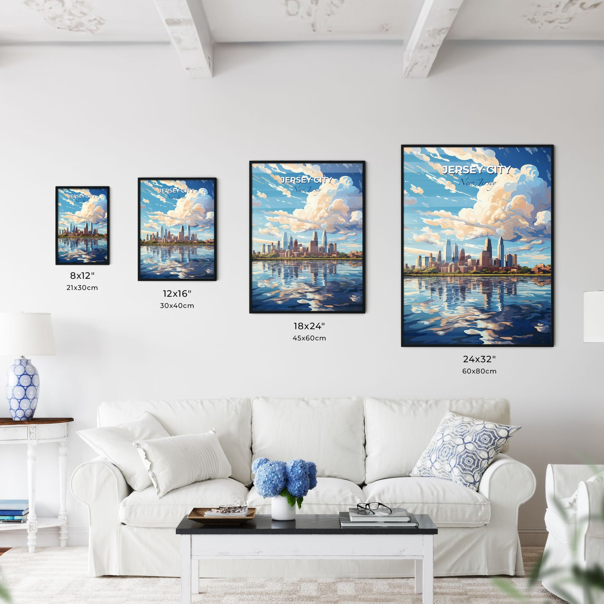 Jersey City New Jersey Skyline - A City Skyline With A Body Of Water And Clouds - Customizable Travel Gift Default Title