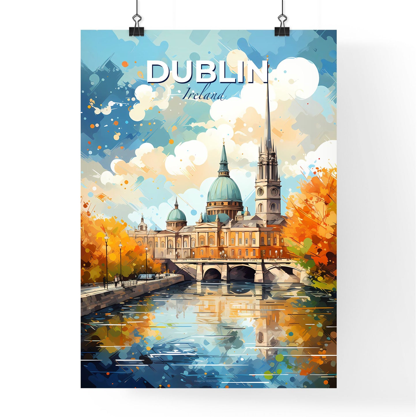Dublin Ireland Skyline - A Water Canal With A Building And Trees - Customizable Travel Gift Default Title