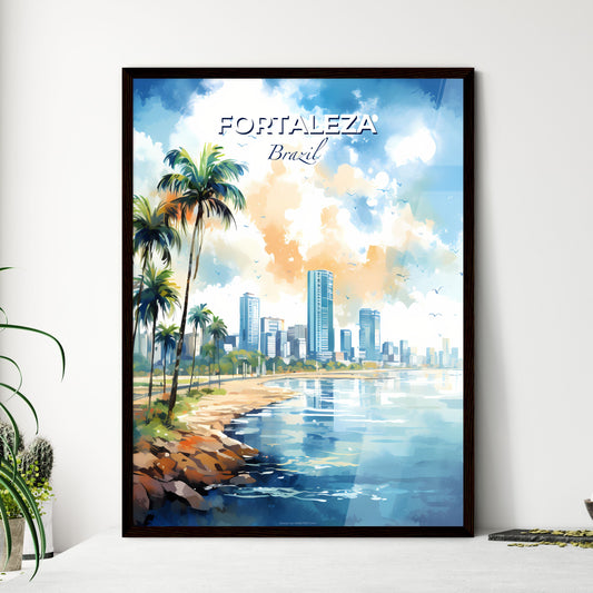 Fortaleza Brazil Skyline - A Watercolor Painting Of A Beach With Palm Trees And Buildings - Customizable Travel Gift Default Title