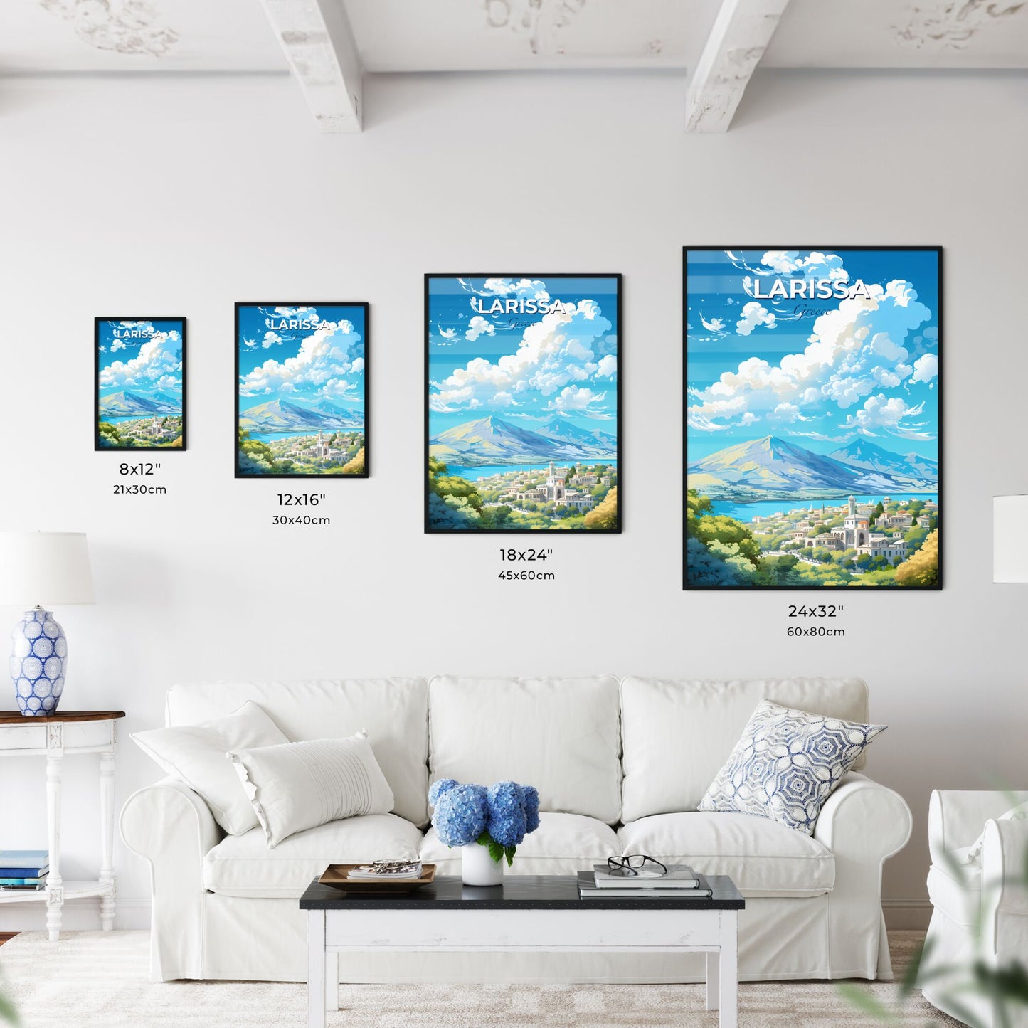 Larissa Greece Skyline - A Landscape Of A Town With A Mountain In The Background - Customizable Travel Gift Default Title