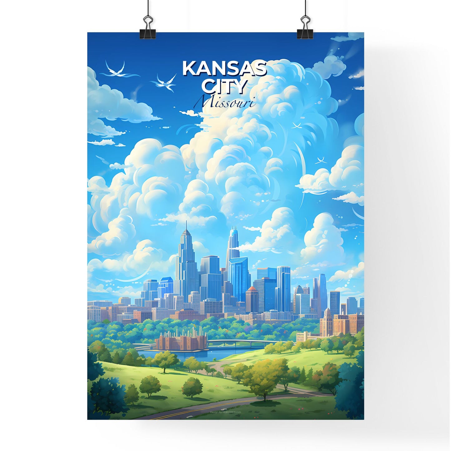 Kansas City Missouri Skyline - A Landscape Of A City With A River And Clouds In The Sky - Customizable Travel Gift Default Title