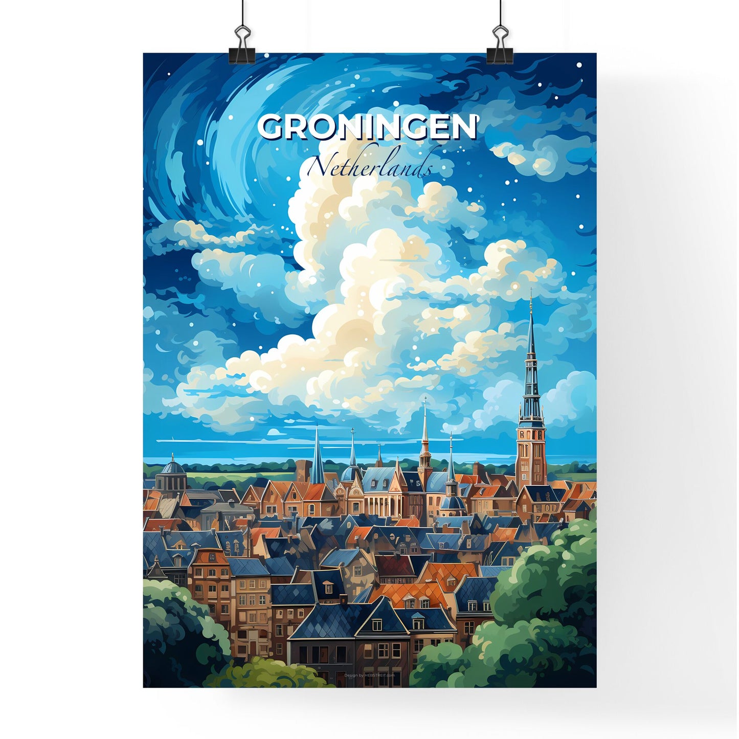 Groningen Netherlands Skyline - A City With A Tower And Trees - Customizable Travel Gift Default Title