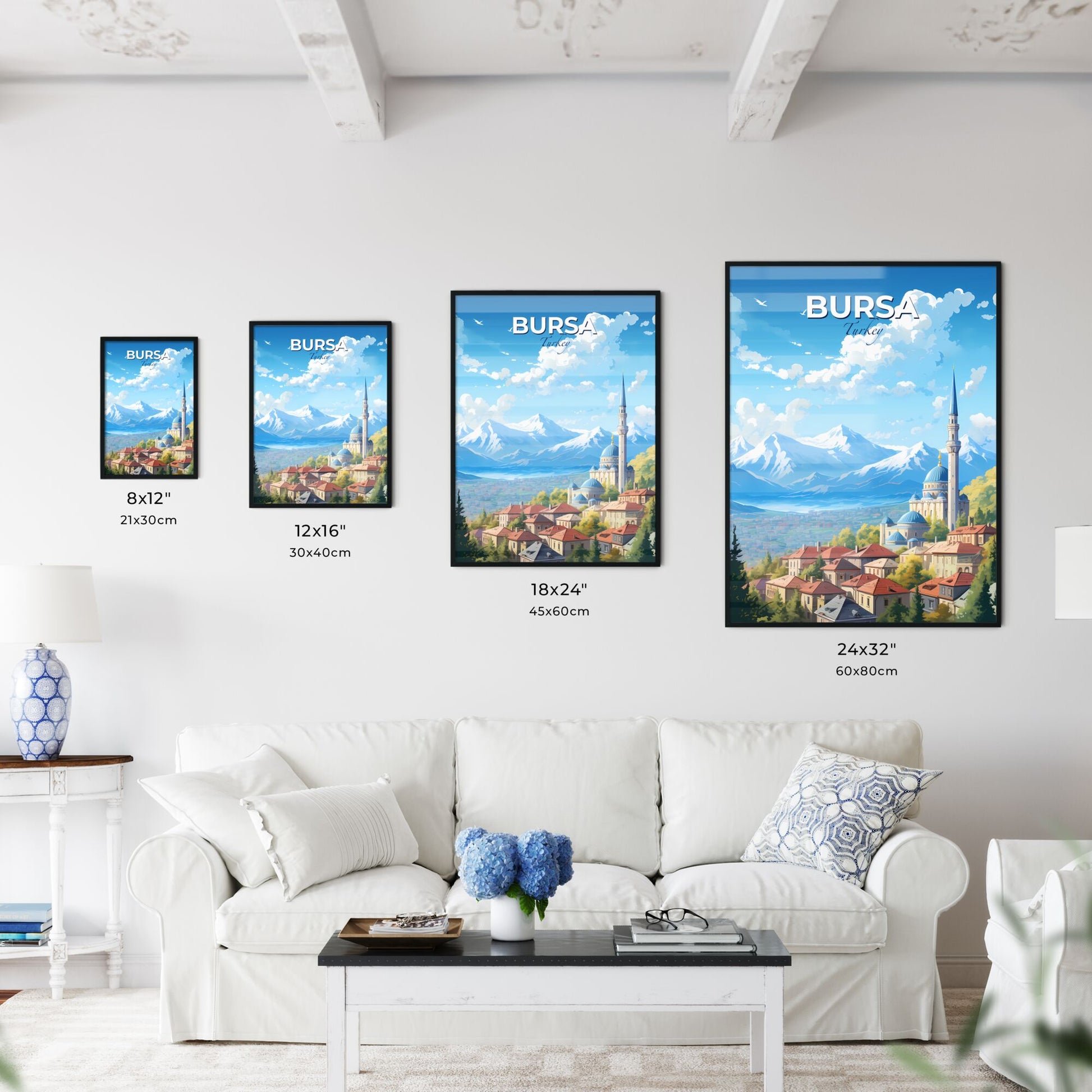 Bursa Turkey Skyline - A City With A Tower And Mountains In The Background - Customizable Travel Gift Default Title