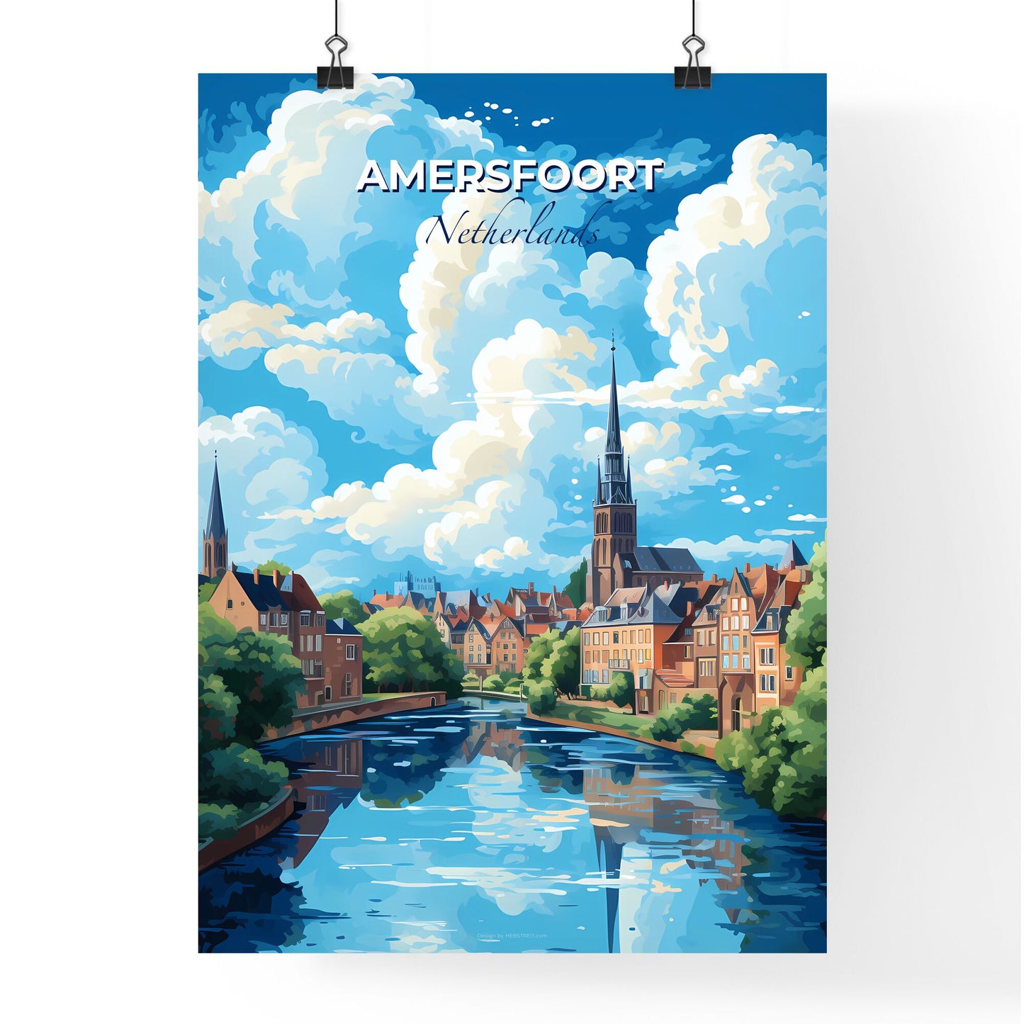 Amersfoort Netherlands Skyline - A River With Trees And Buildings In The Background - Customizable Travel Gift Default Title