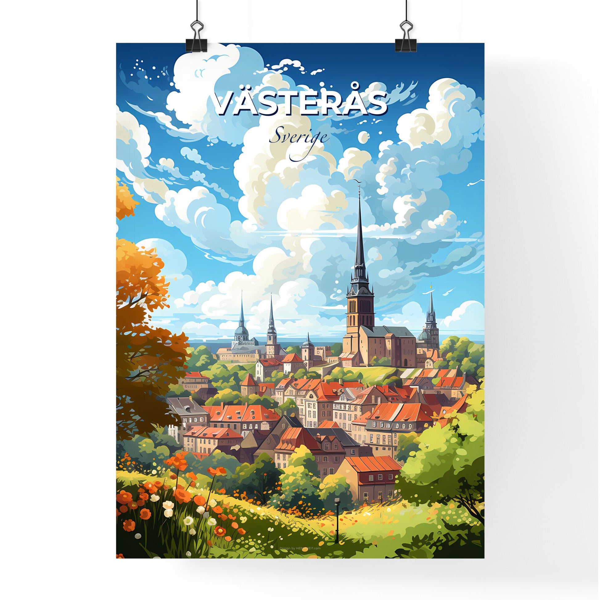 Vsters Sverige Skyline - A City With A Tower And Trees - Customizable Travel Gift Default Title