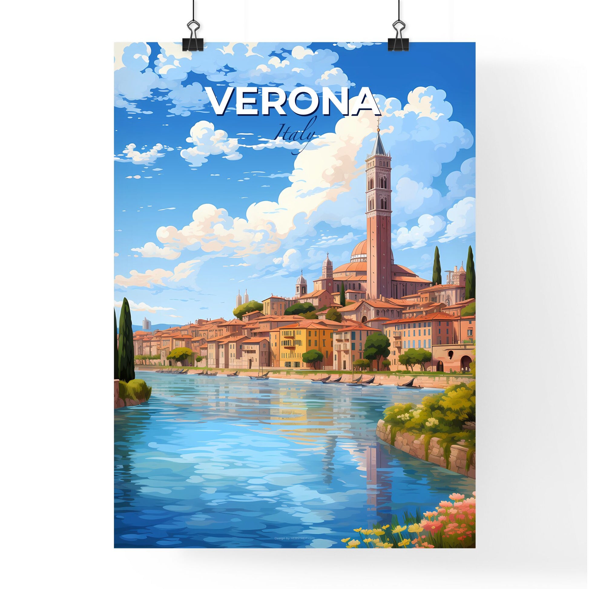 Verona Italy Skyline - A River With A City And Trees - Customizable Travel Gift Default Title