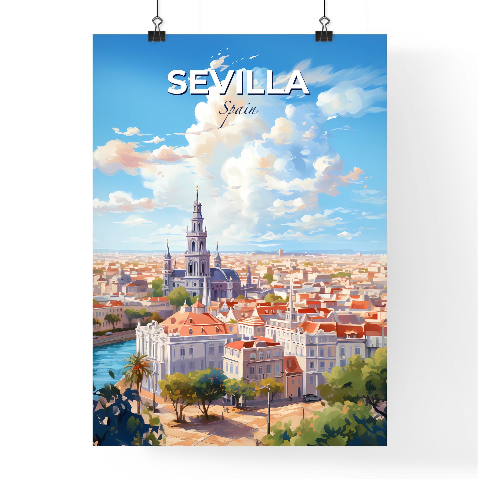 Sevilla Spain Skyline - A City With A River And A Church - Customizable Travel Gift Default Title