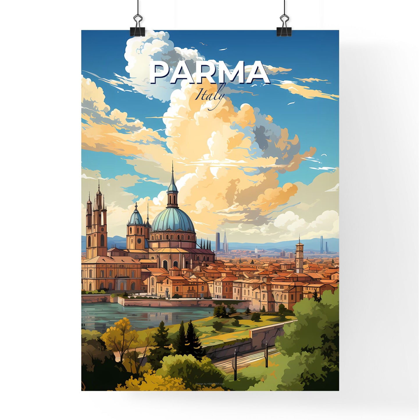 Parma Italy Skyline - A City With A Blue Dome And Towers - Customizable Travel Gift Default Title