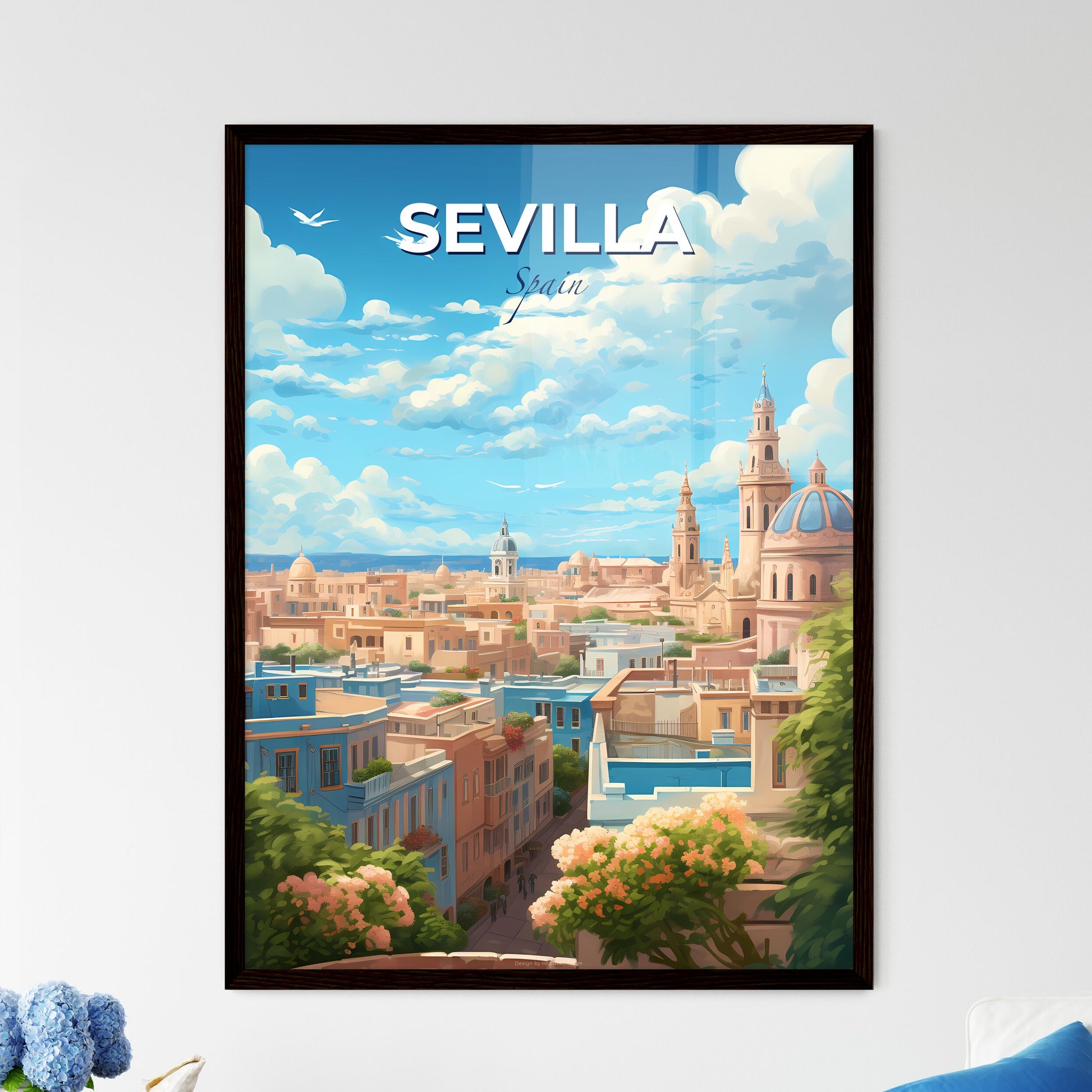 Sevilla Spain Skyline - A City With A Blue Sky And Clouds - Customizable Travel Gift Default Title