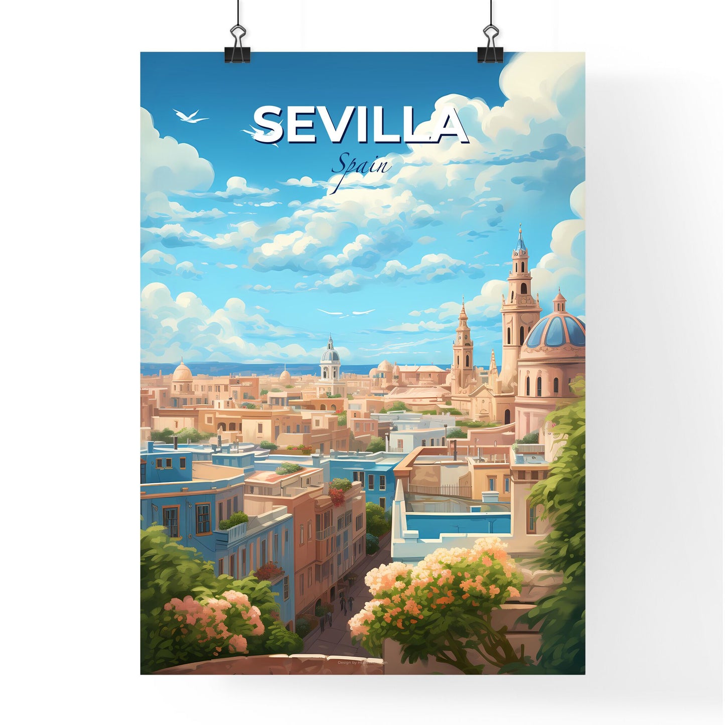 Sevilla Spain Skyline - A City With A Blue Sky And Clouds - Customizable Travel Gift Default Title