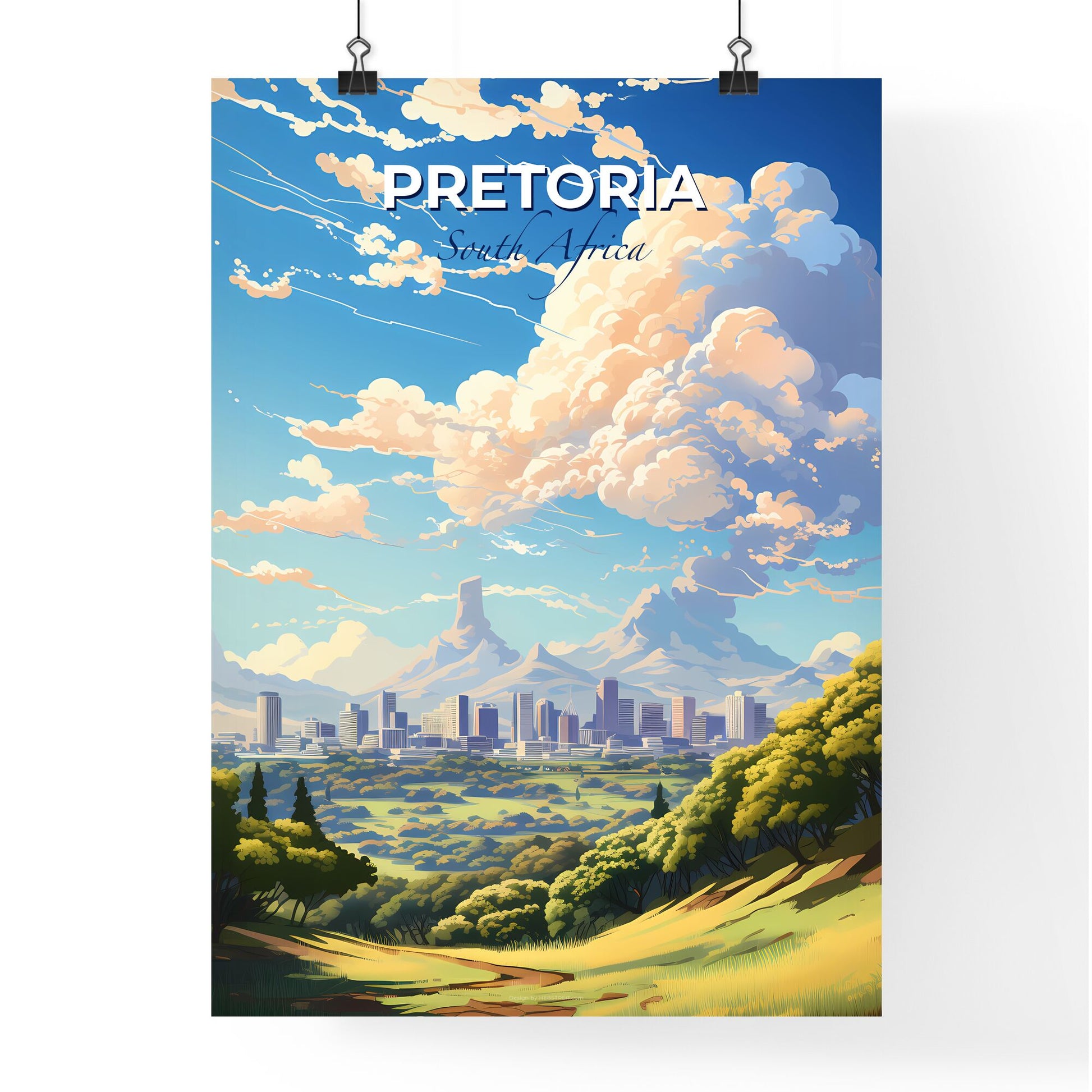 Pretoria South Africa Skyline - A Landscape With A City And Mountains - Customizable Travel Gift