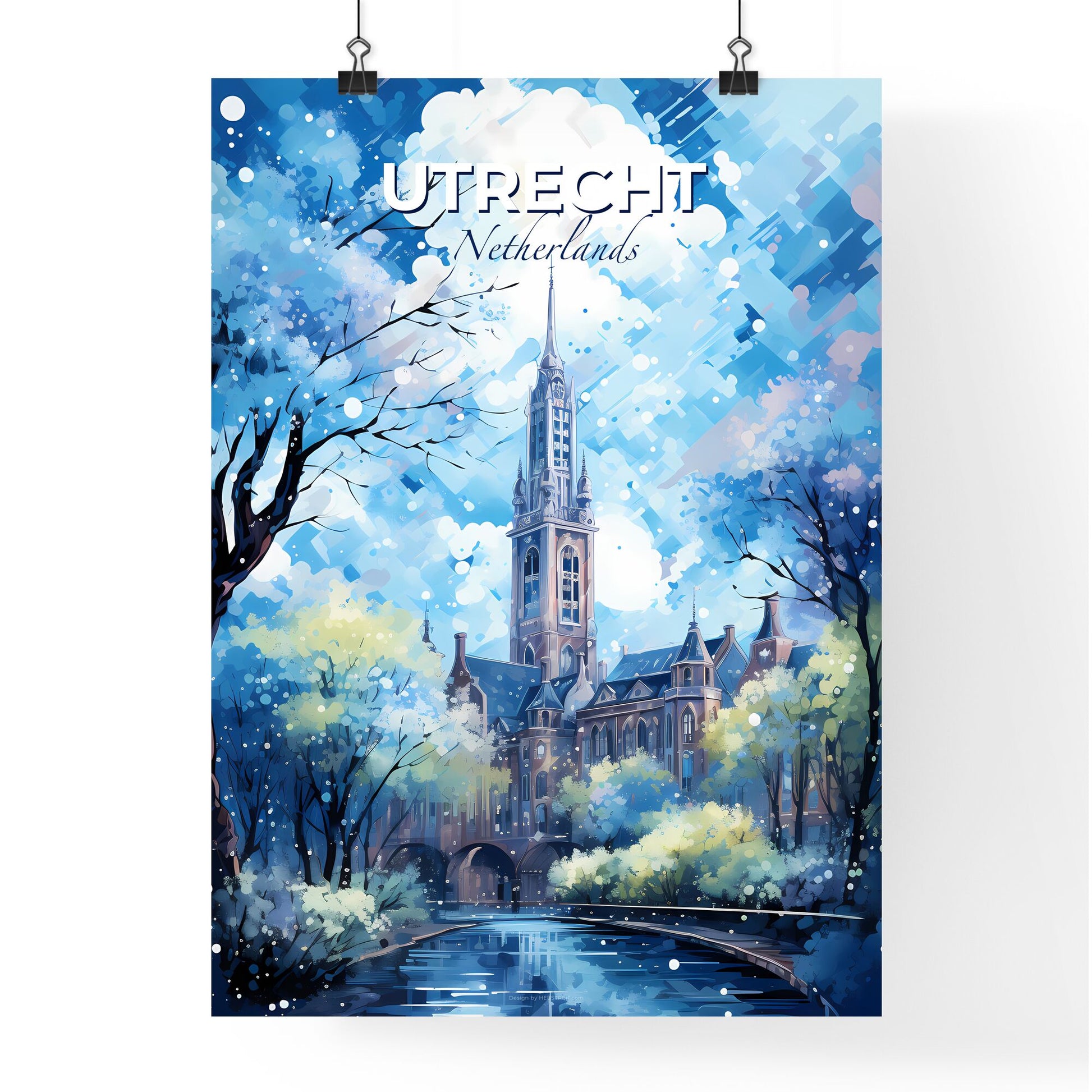 Utrecht Netherlands Skyline - A Painting Of A Building With Trees And A Tower - Customizable Travel Gift Default Title