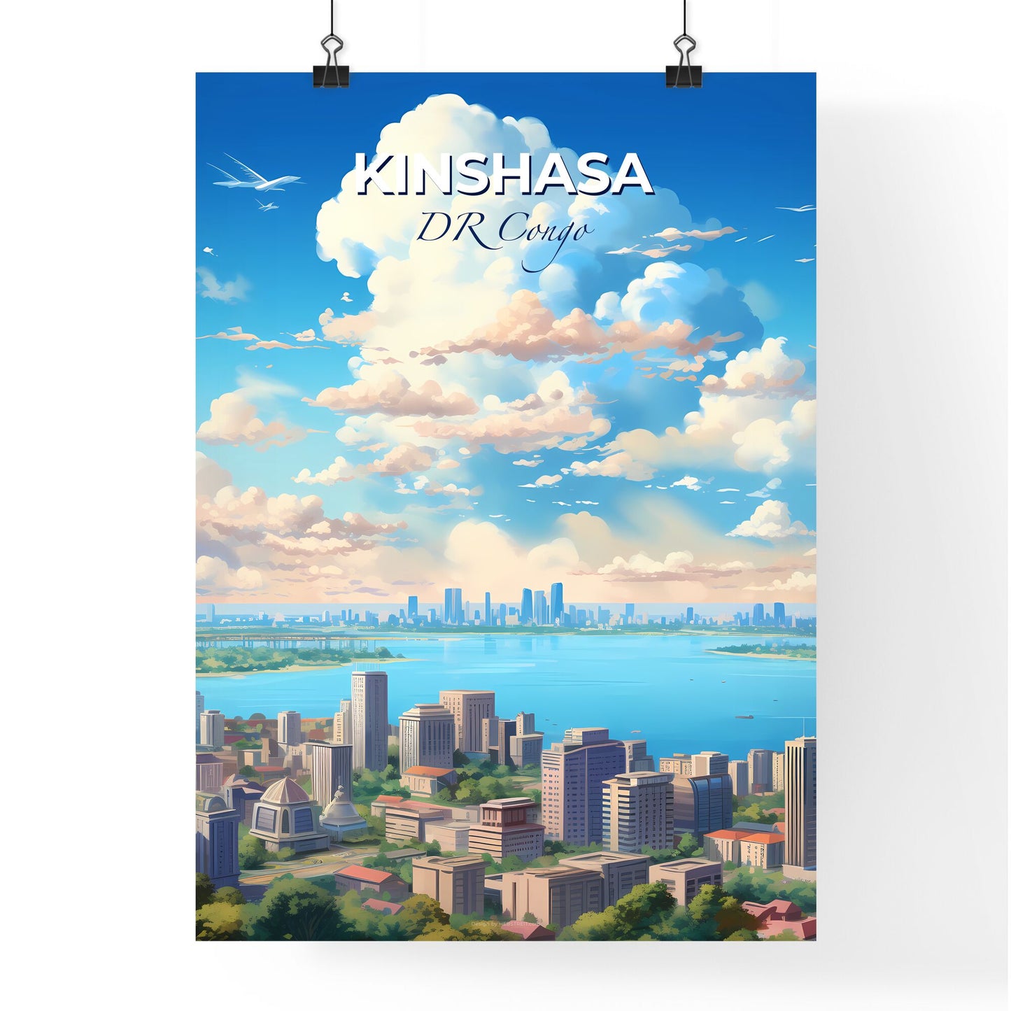 Kinshasa Dr Congo Skyline - A Cityscape With Water And Clouds - Customizable Travel Gift Default Title