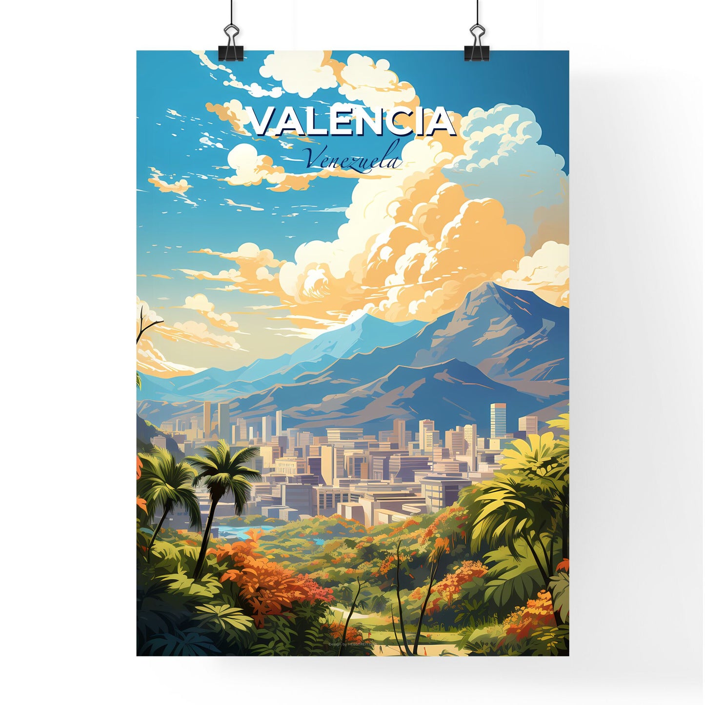 Valencia Venezuela Skyline - A Landscape Of A City With Trees And Mountains - Customizable Travel Gift Default Title