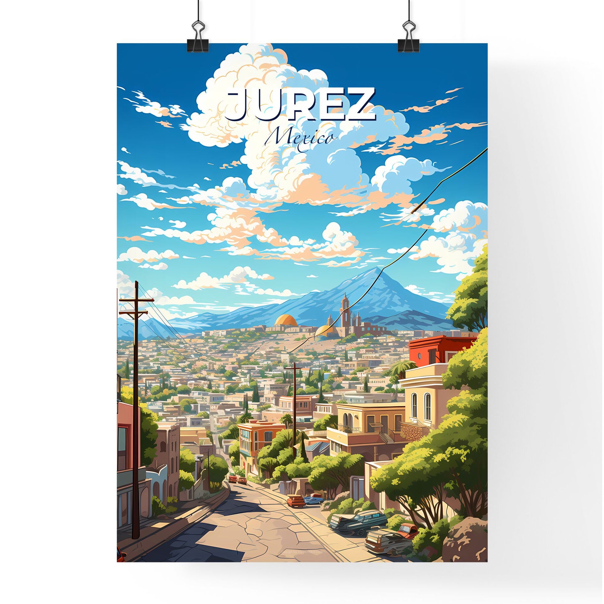 Jurez Mexico Skyline - A City With Trees And Mountains In The Background - Customizable Travel Gift Default Title