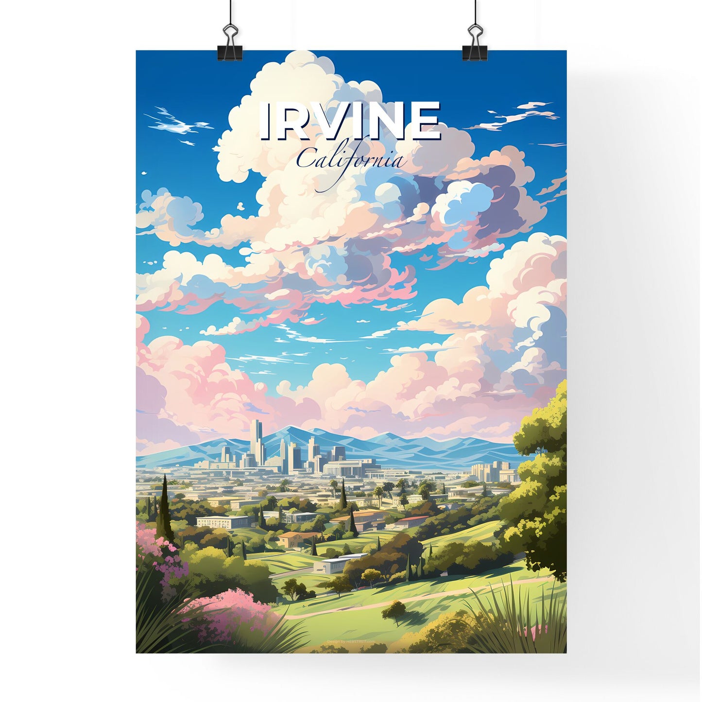 Irvine California Skyline - A Landscape Of A City With Trees And Mountains - Customizable Travel Gift Default Title