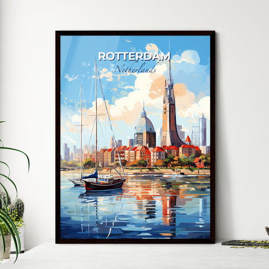 Rotterdam Netherlands Skyline - A Sailboat In A Body Of Water With A City In The Background - Customizable Travel Gift Default Title